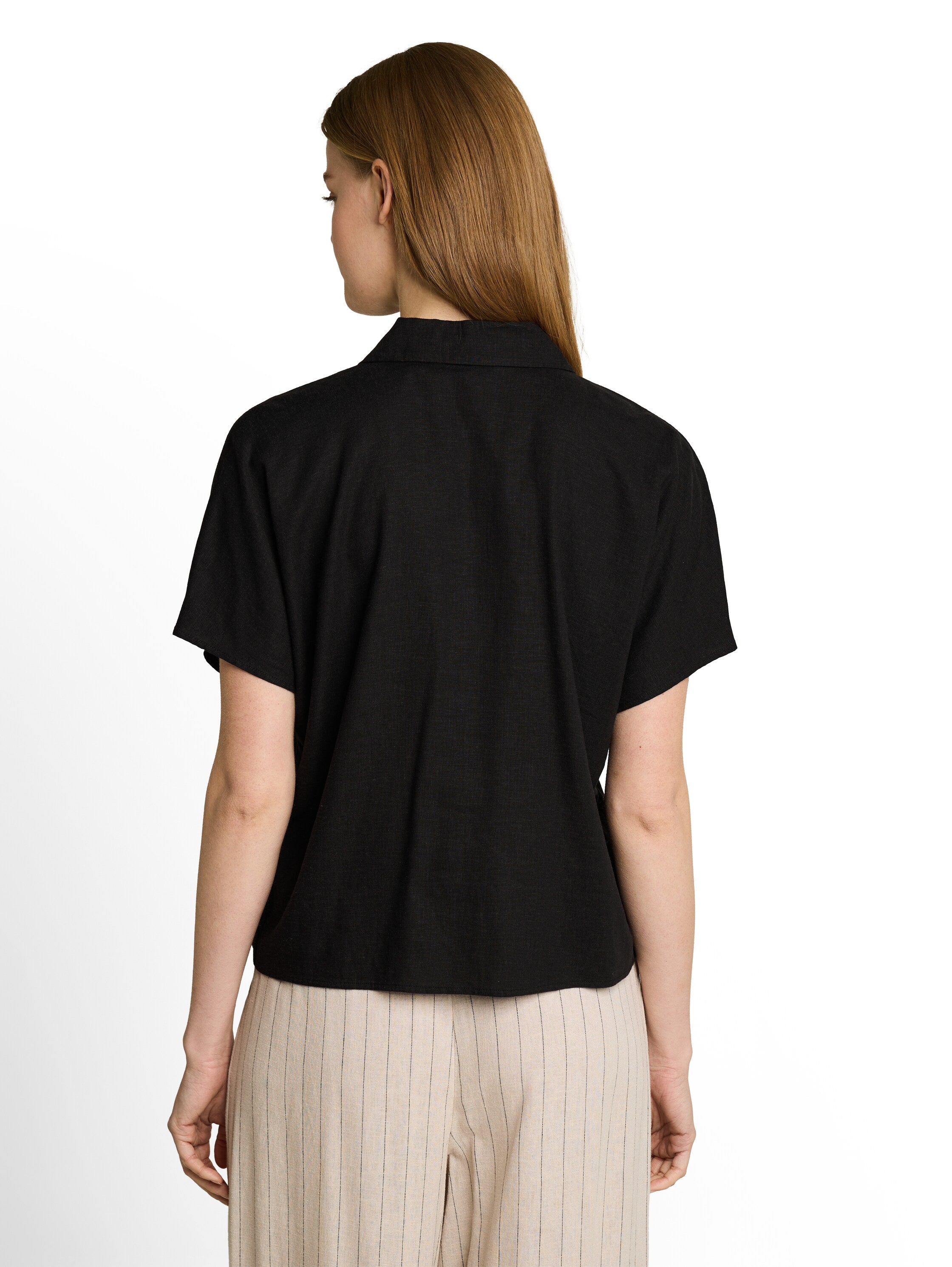 Tom Tailor Black Boxy-Fit Blouse With Linen Blend