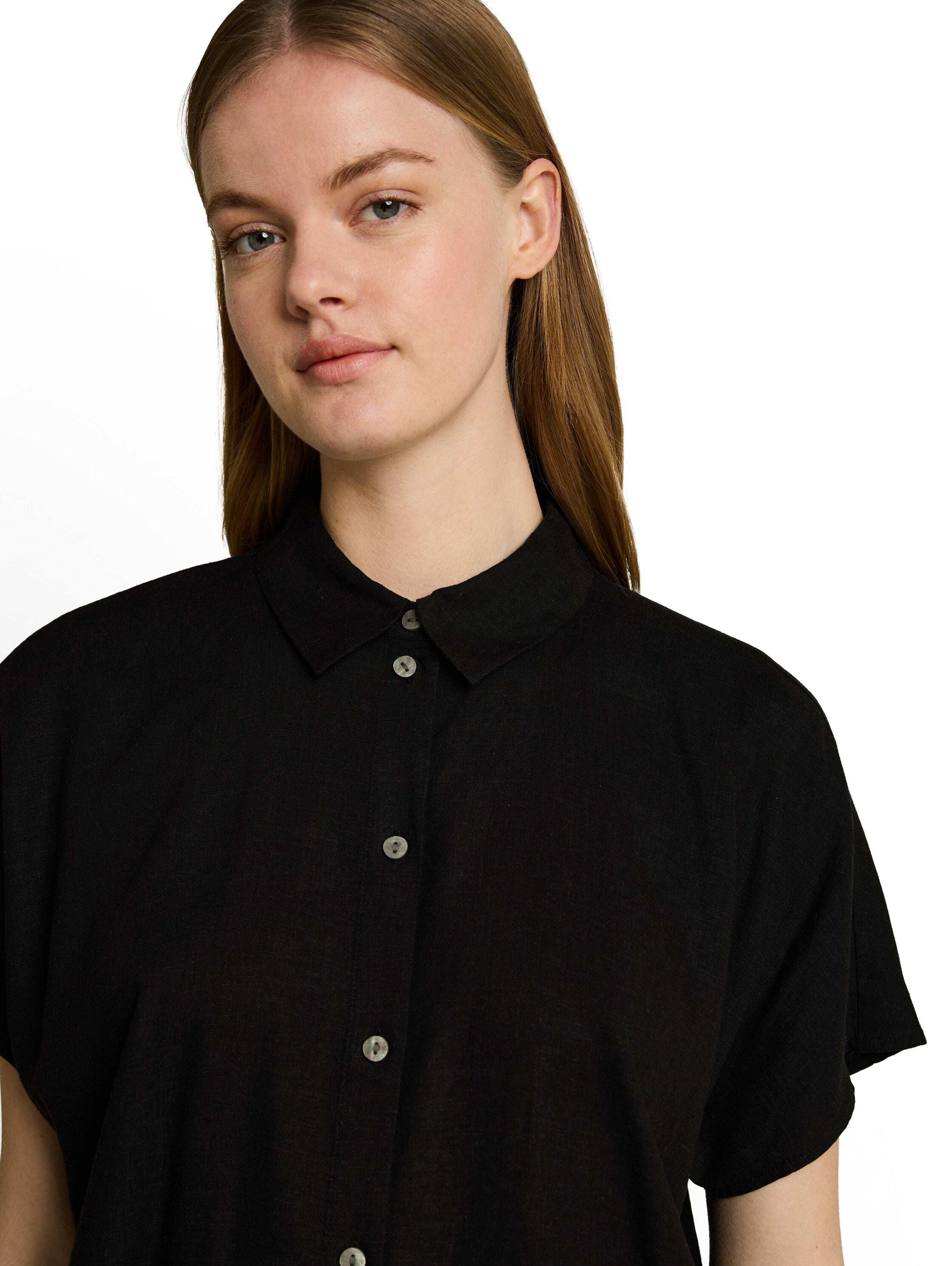 Tom Tailor Black Boxy-Fit Blouse With Linen Blend
