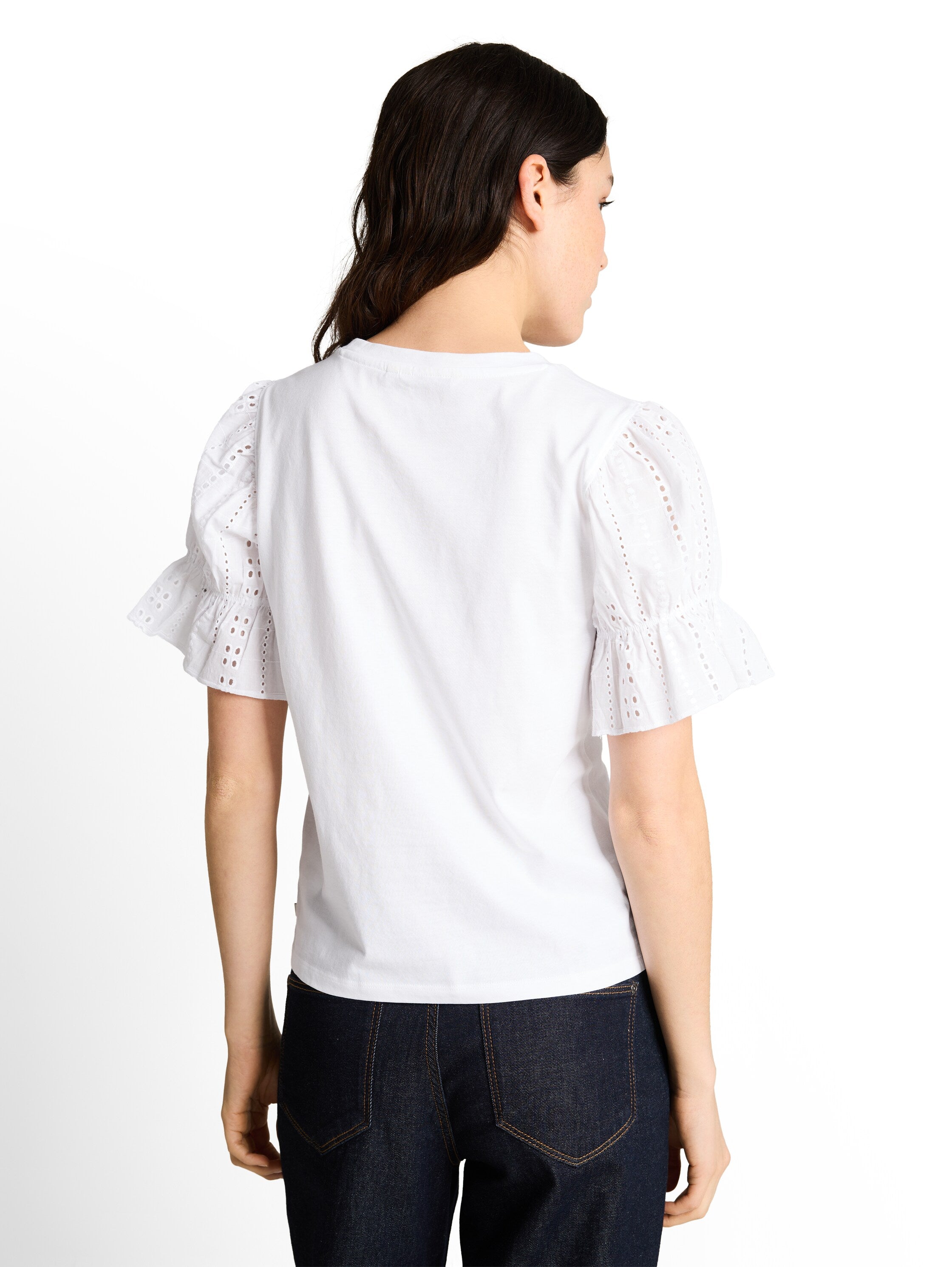 Tom Tailor White Loose Fit T-Shirt With Eyelet Embroidery