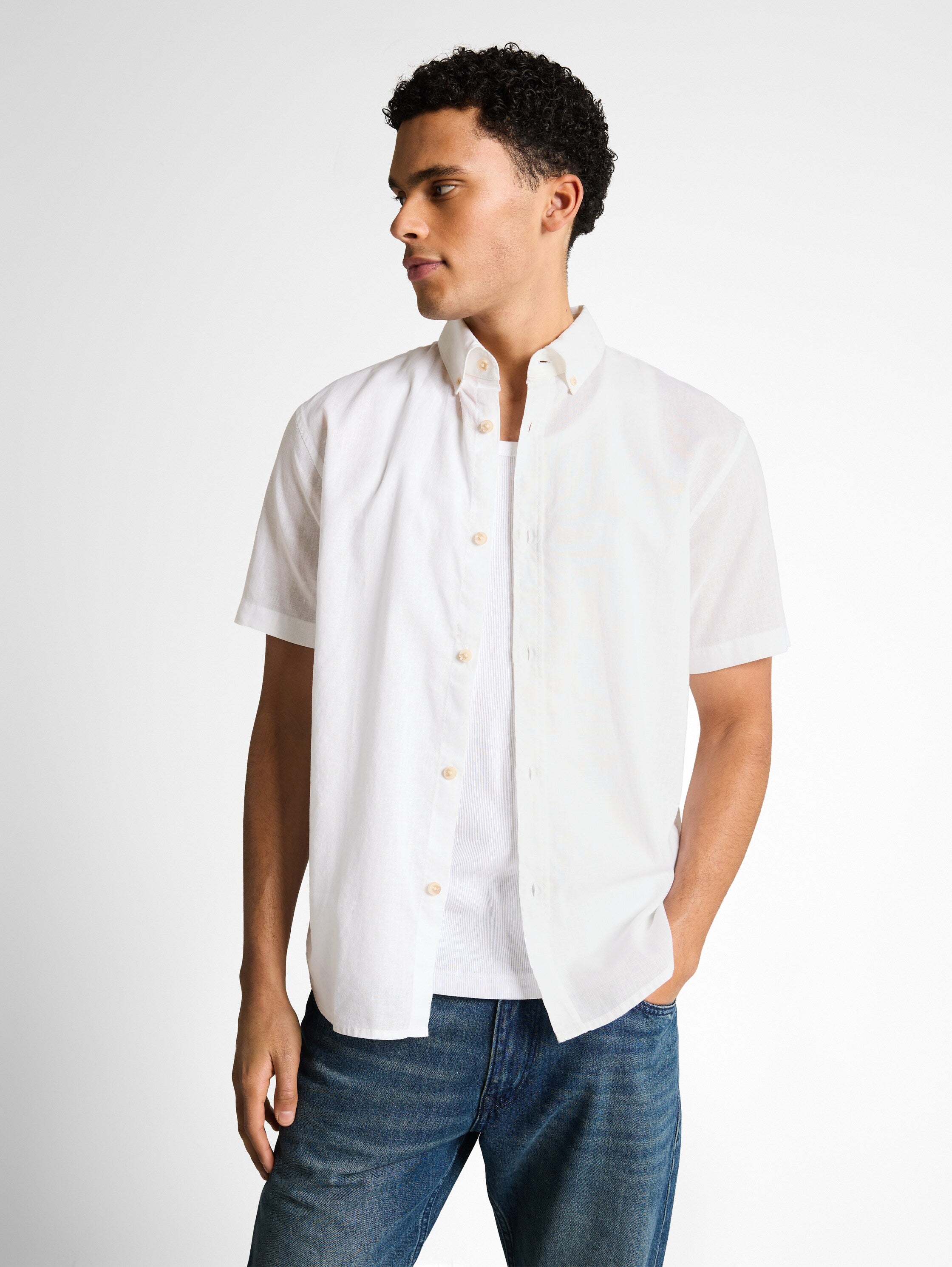 Tom Tailor White Shirt With Linen Blend