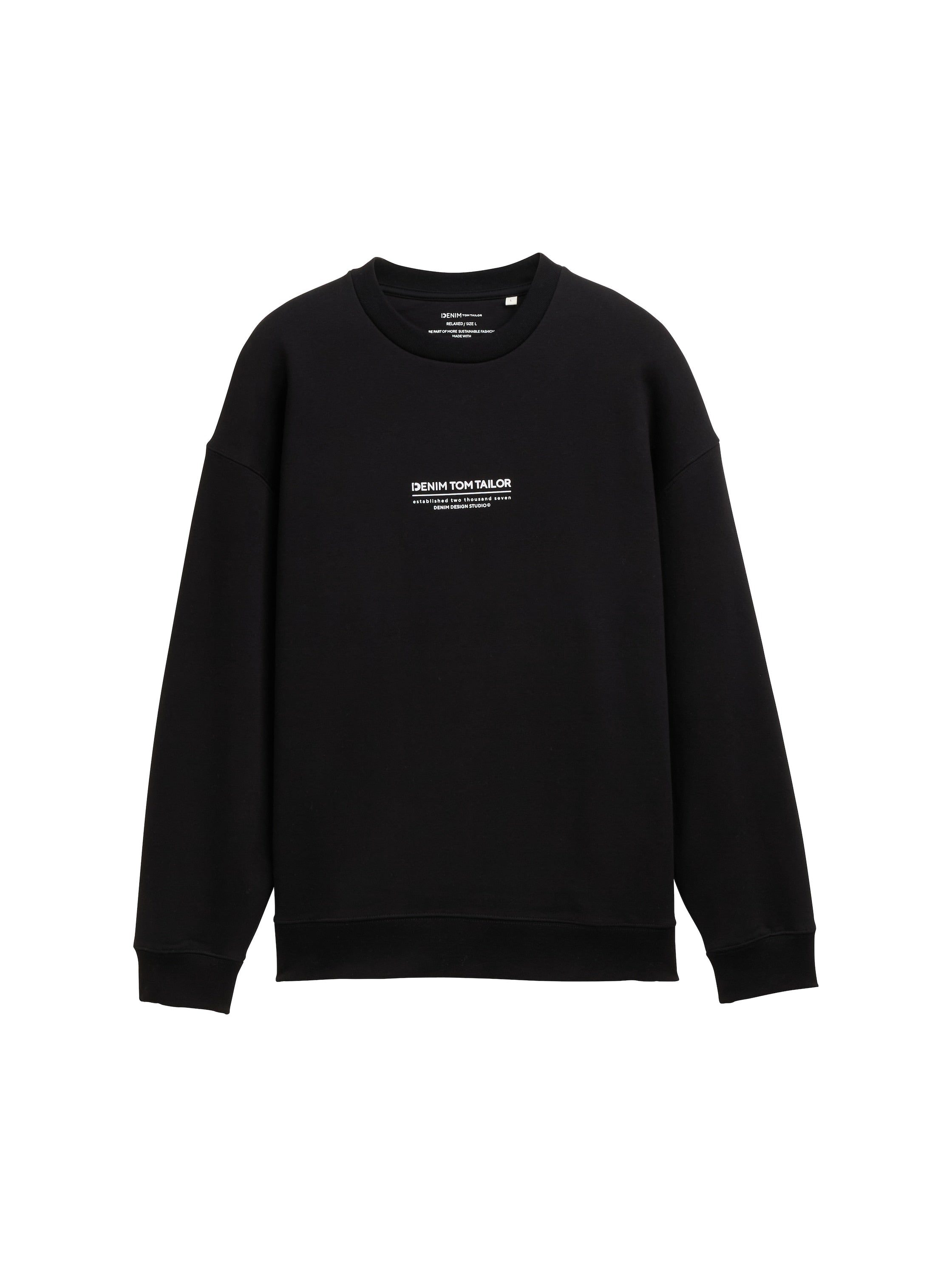 Tom Tailor Relaxed Black Sweater With Logo Print