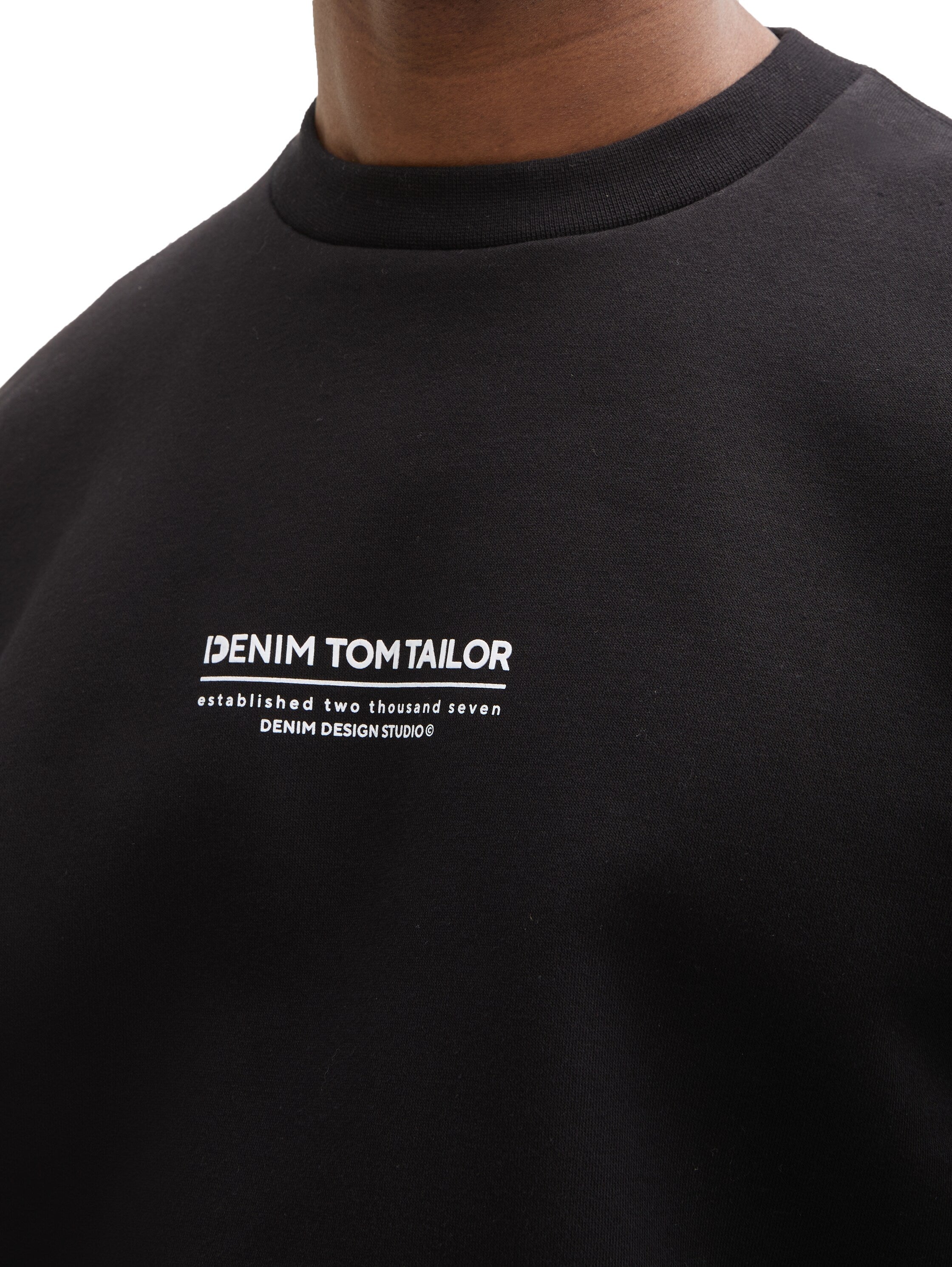 Tom Tailor Relaxed Black Sweater With Logo Print