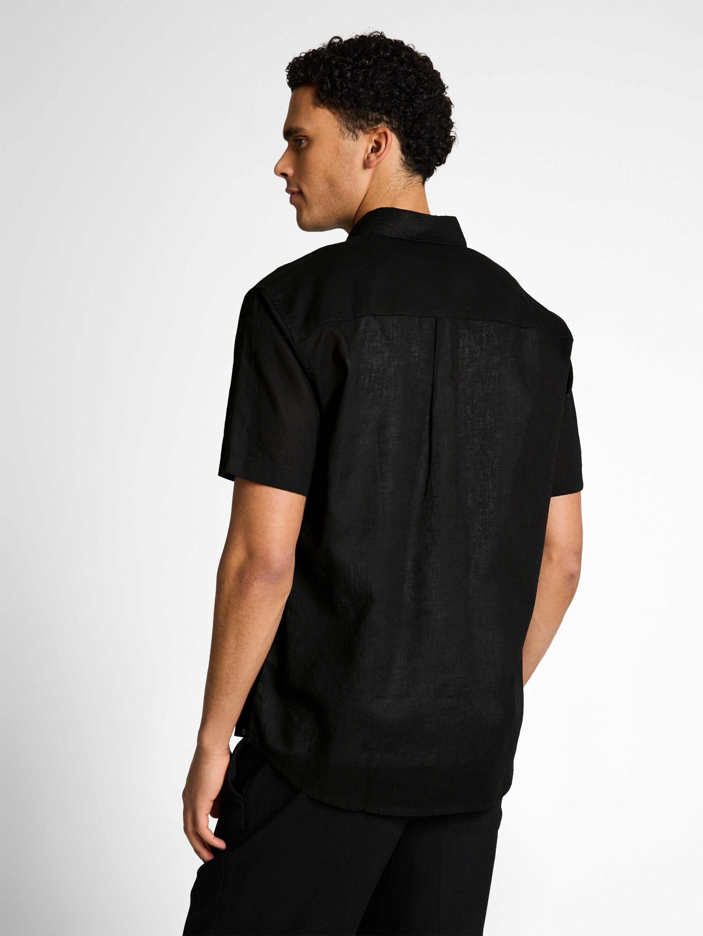 Tom Tailor Black Shirt With Linen Blend