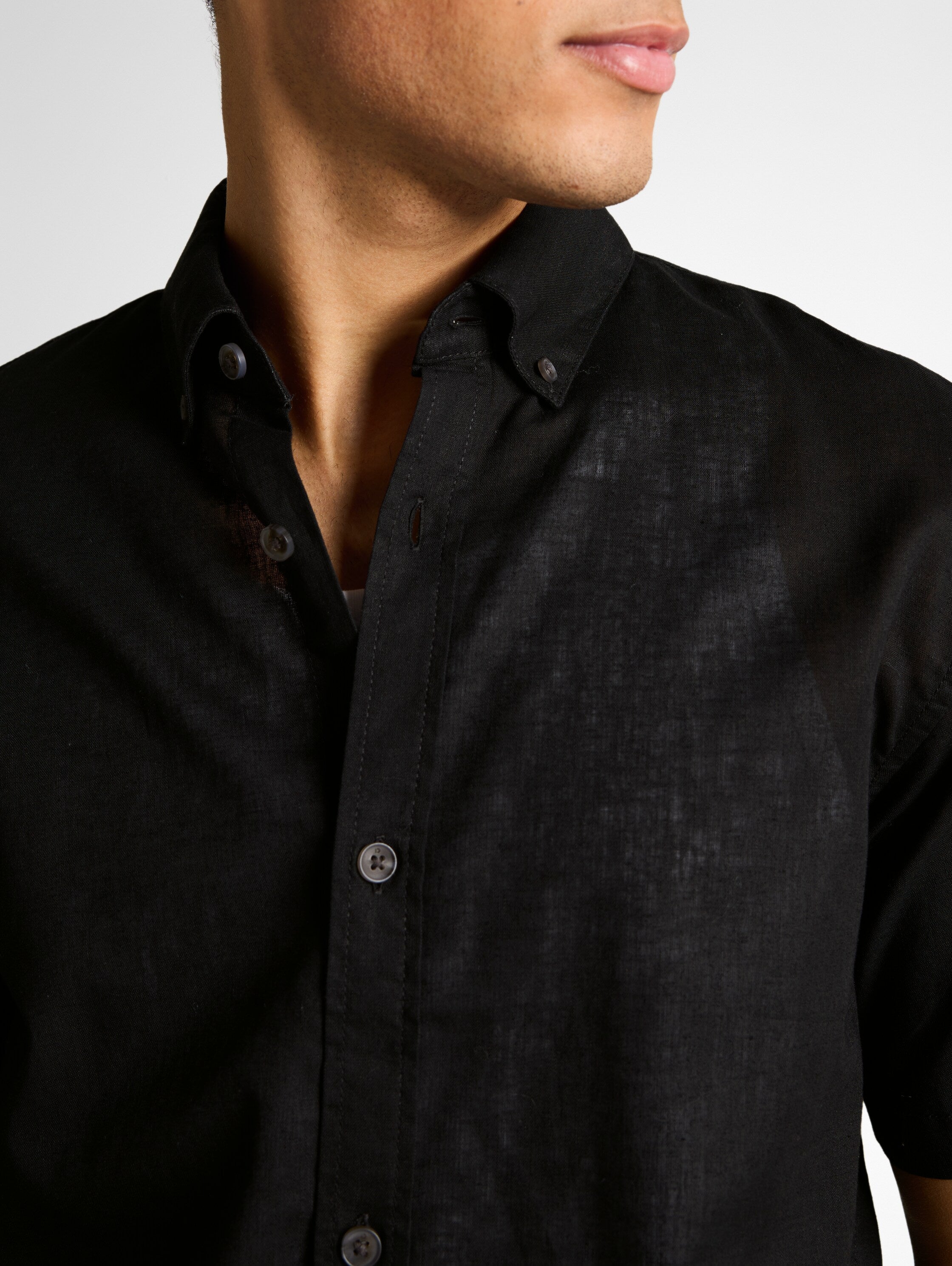 Tom Tailor Black Shirt With Linen Blend
