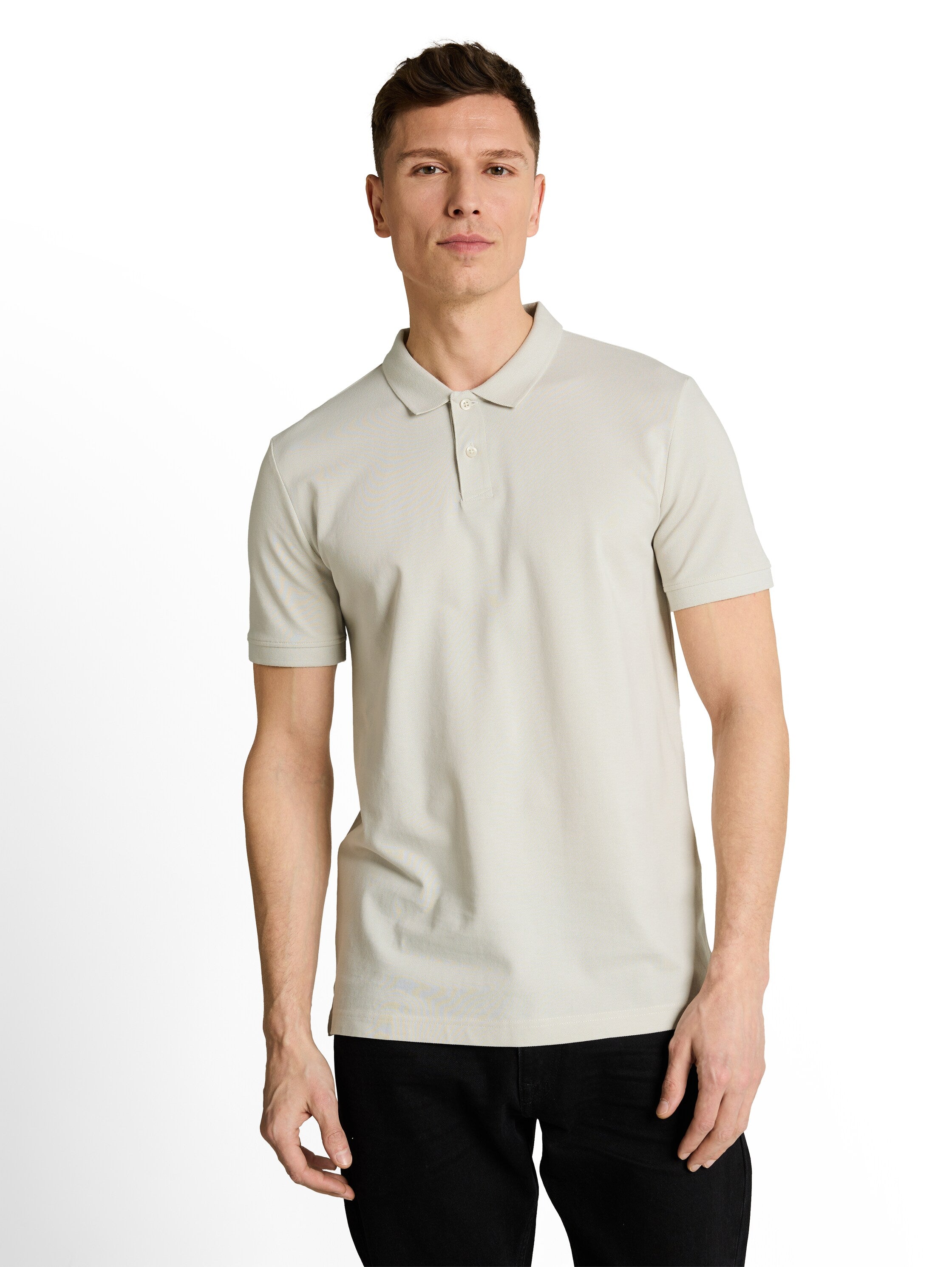 Tom Tailor Greyish White Cotton Piqué Polo Shirt