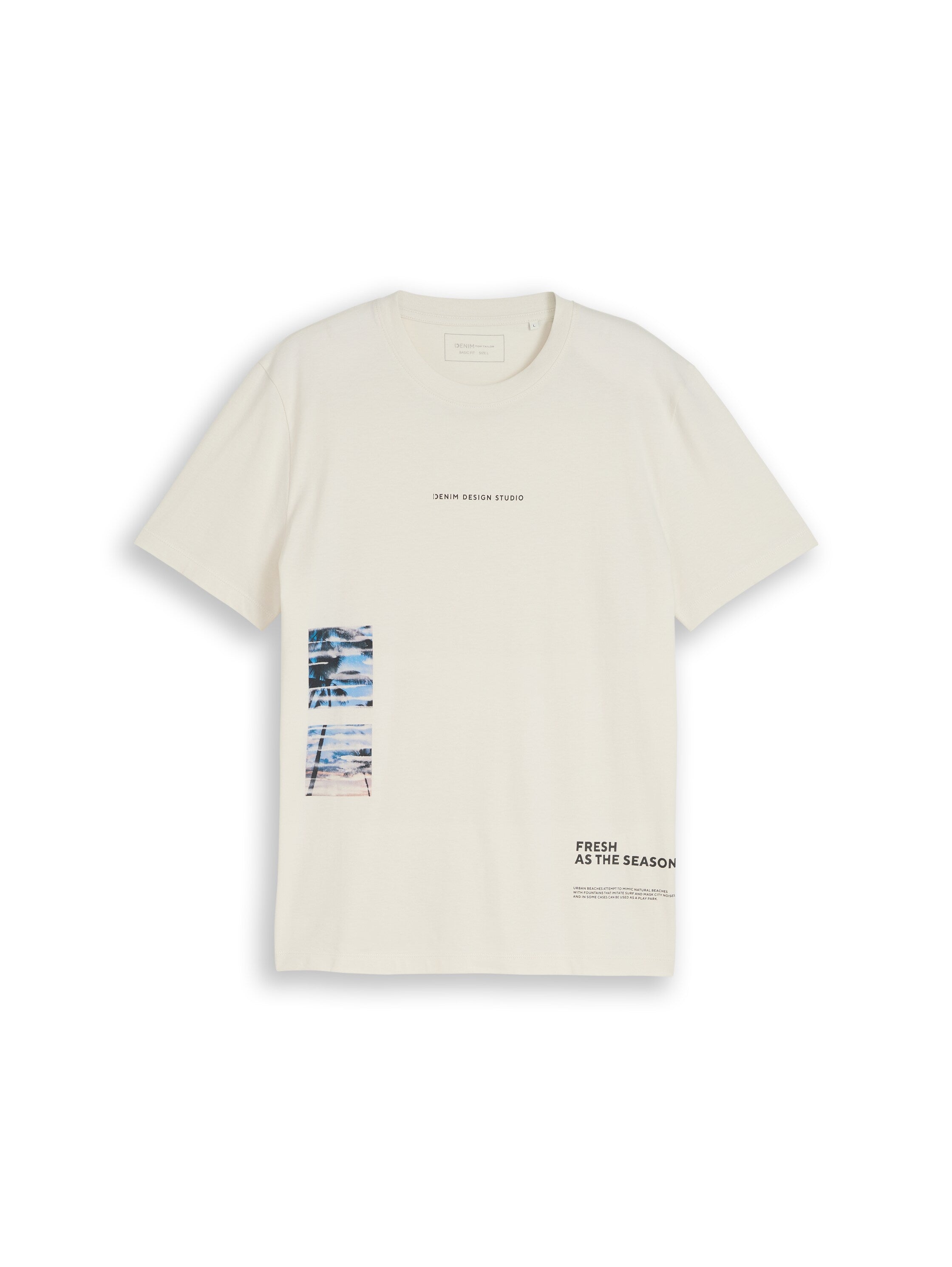Tom Tailor Off White Round Neck T-Shirt With Front Design