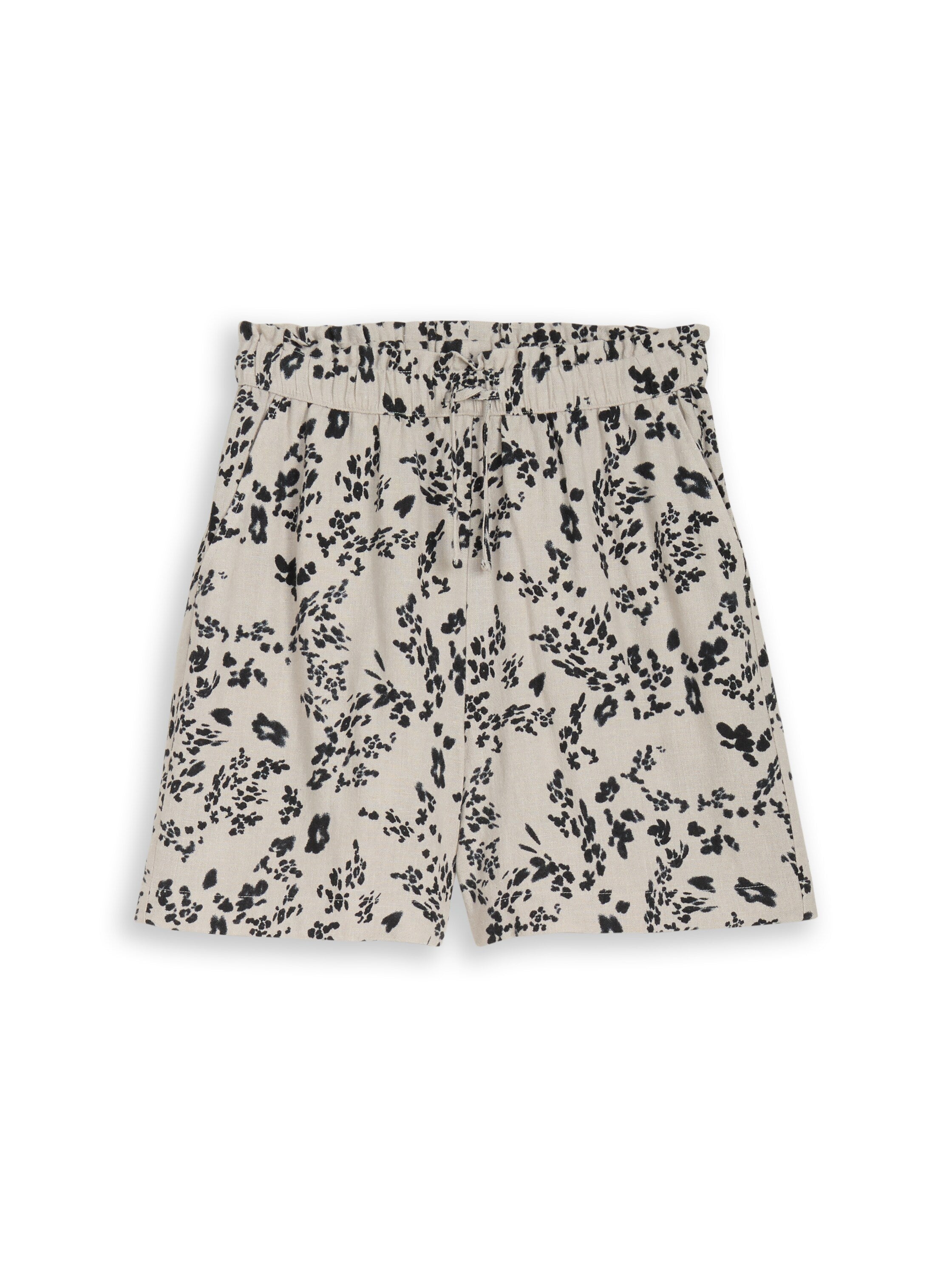Tom Tailor Beige Black Flower Loose-Fit Shorts With Linen Blend