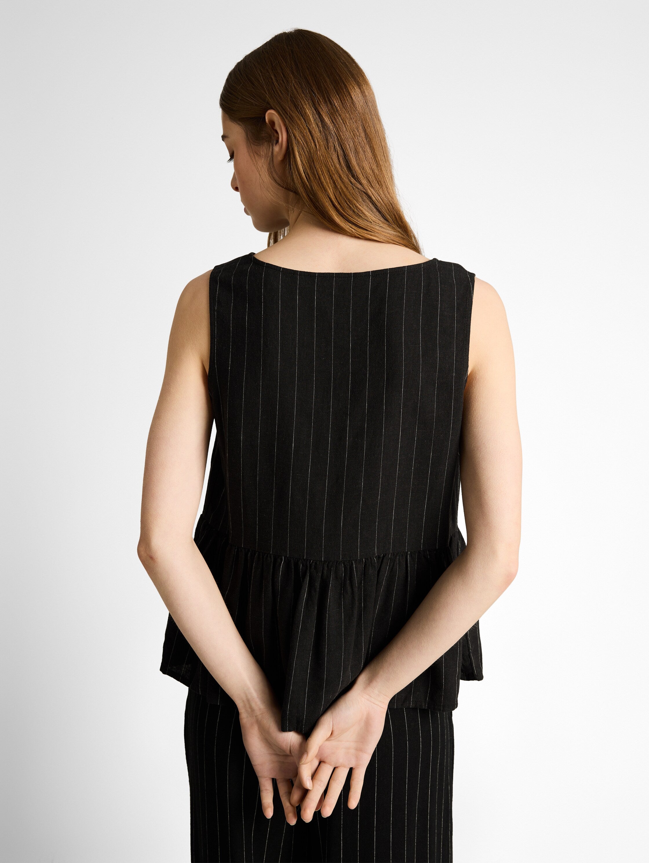 Tom Tailor Black Beige Vertical Striped Blouse Top