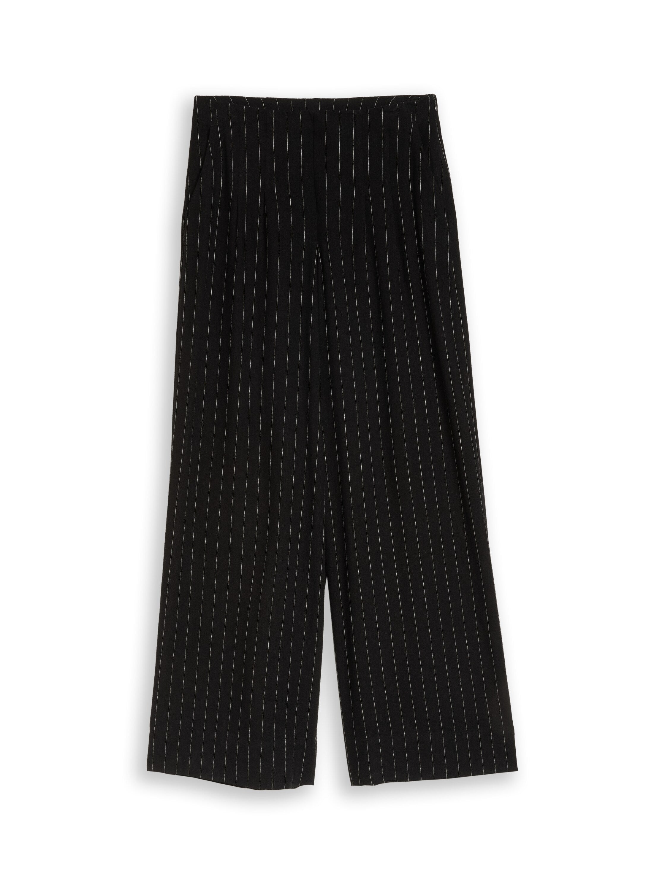 Tom Tailor Black Wide Leg Trousers With Linen Content