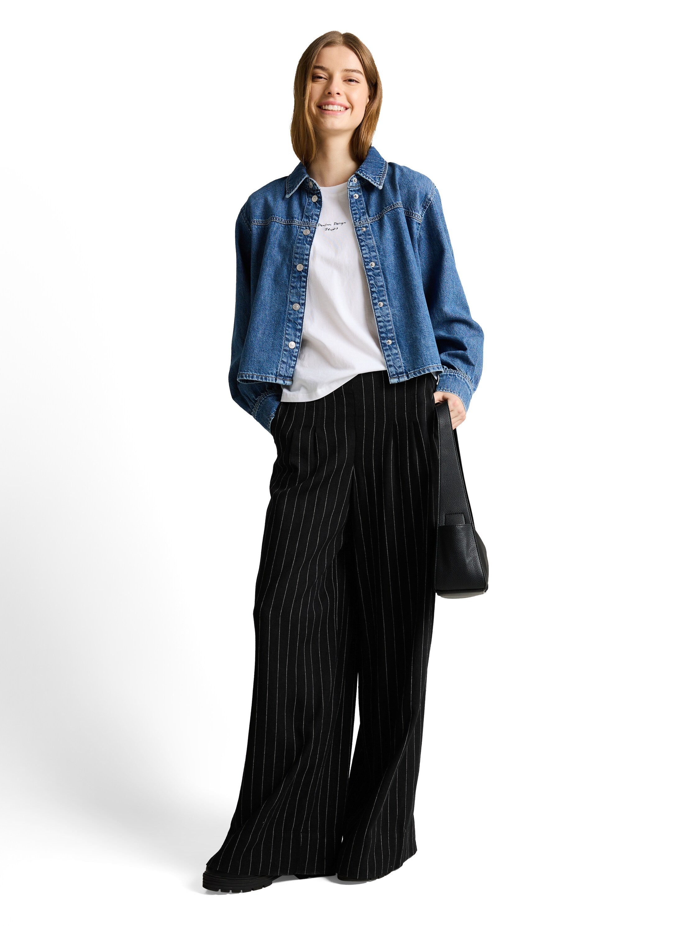 Tom Tailor Black Wide Leg Trousers With Linen Content