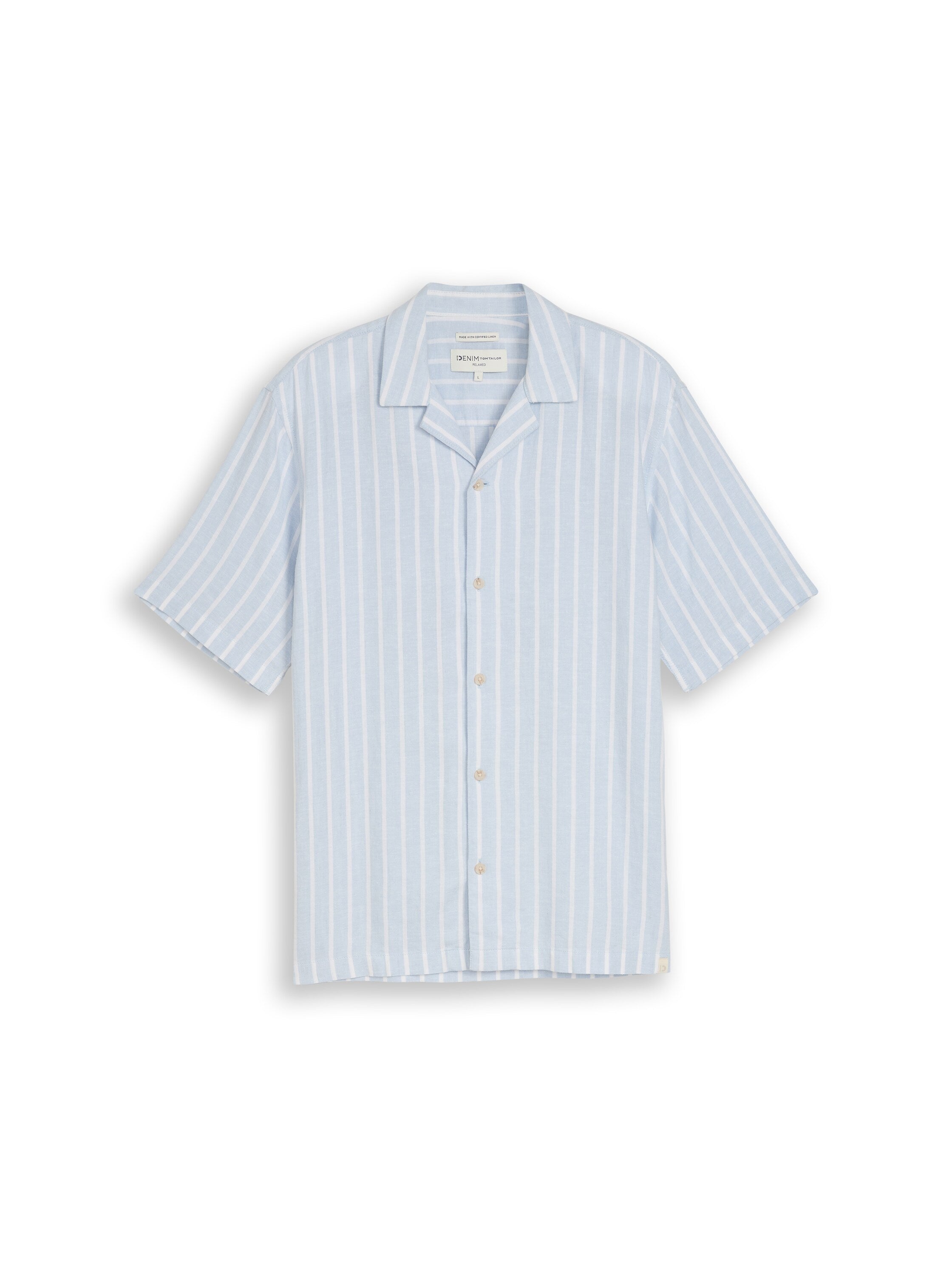 Tom Tailor Light Blue Short Sleeved Striped Linen Shirt