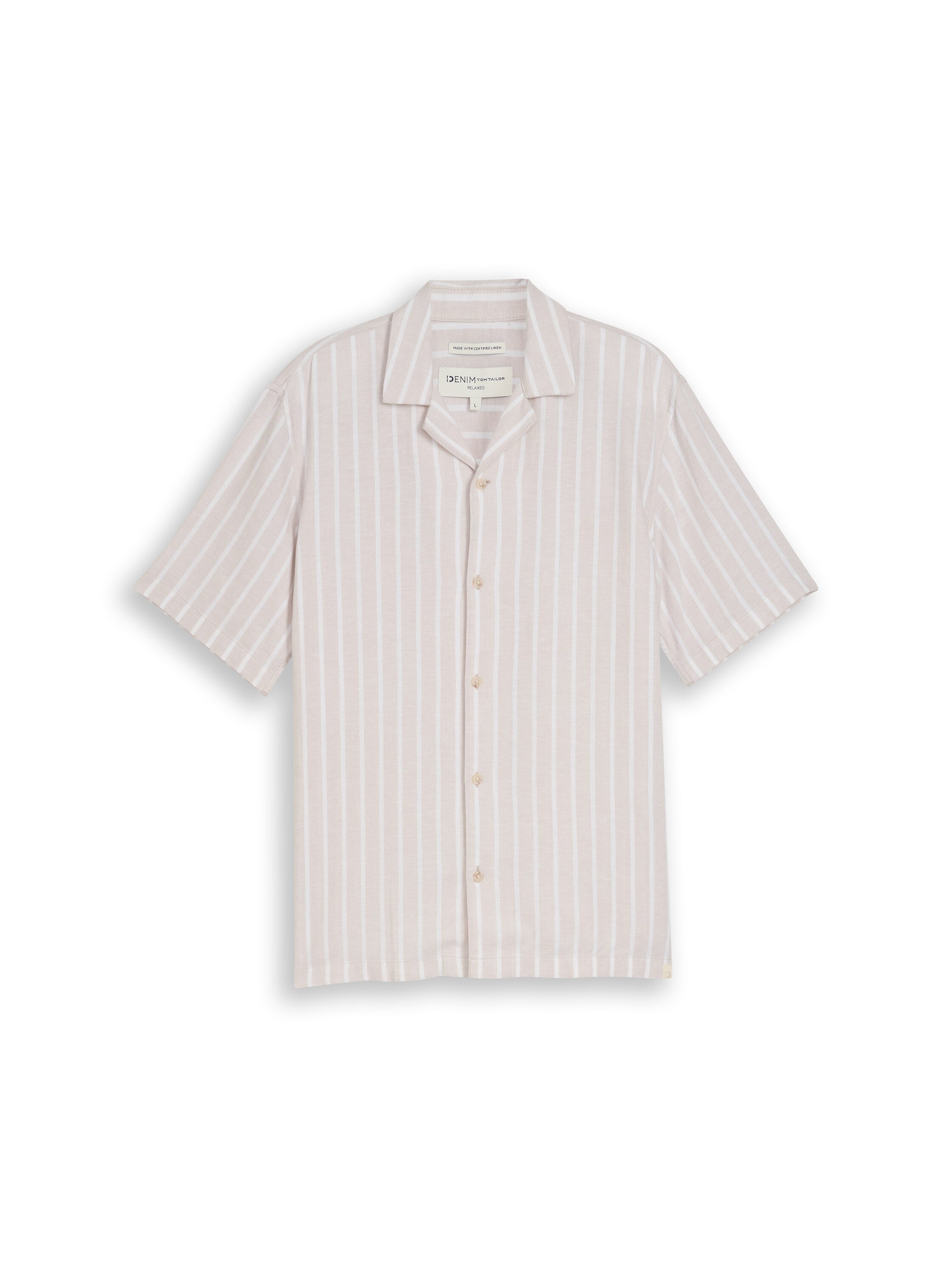 Tom Tailor Light Beige Short Sleeved Striped Linen Shirt