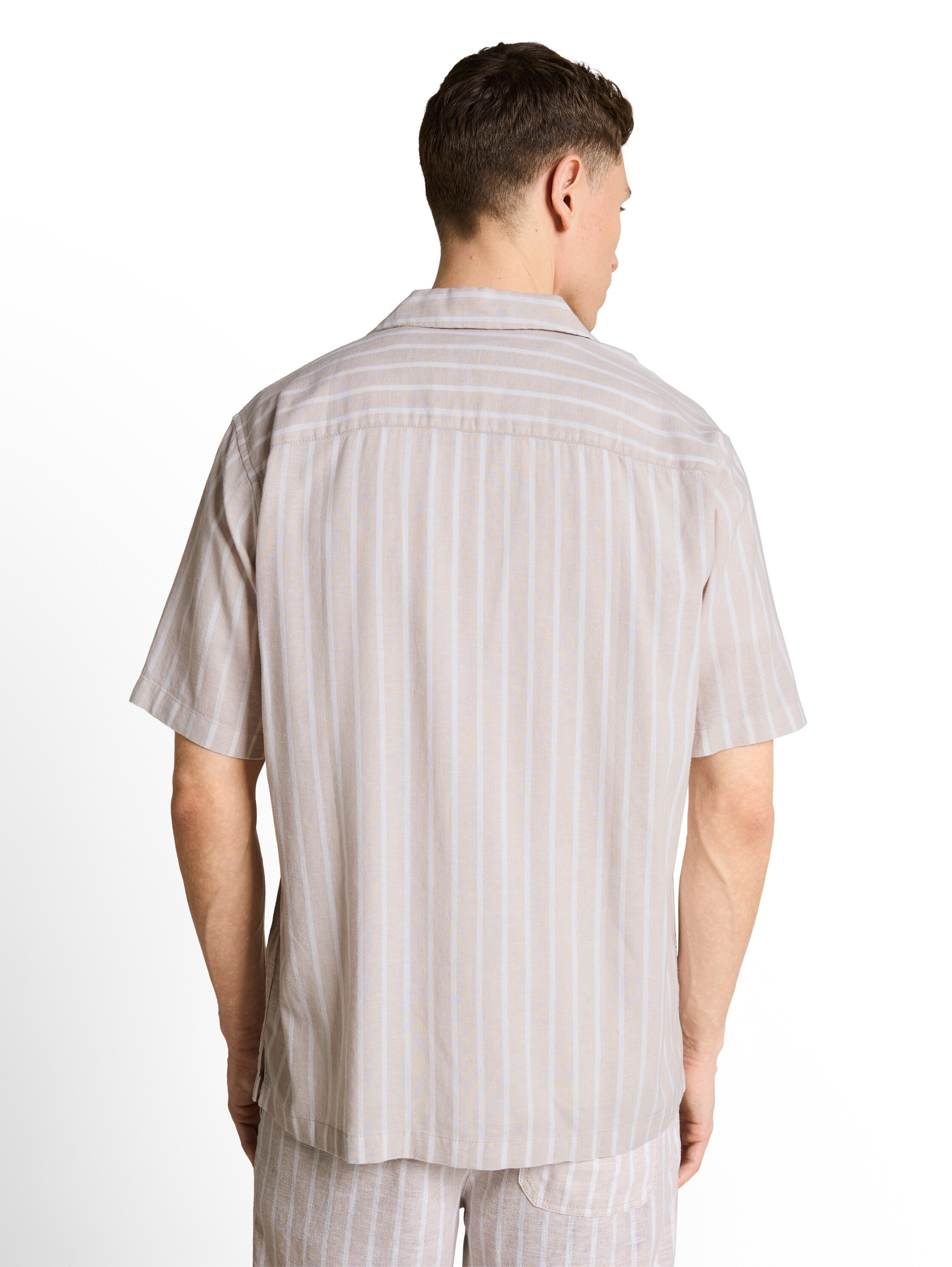 Tom Tailor Light Beige Short Sleeved Striped Linen Shirt