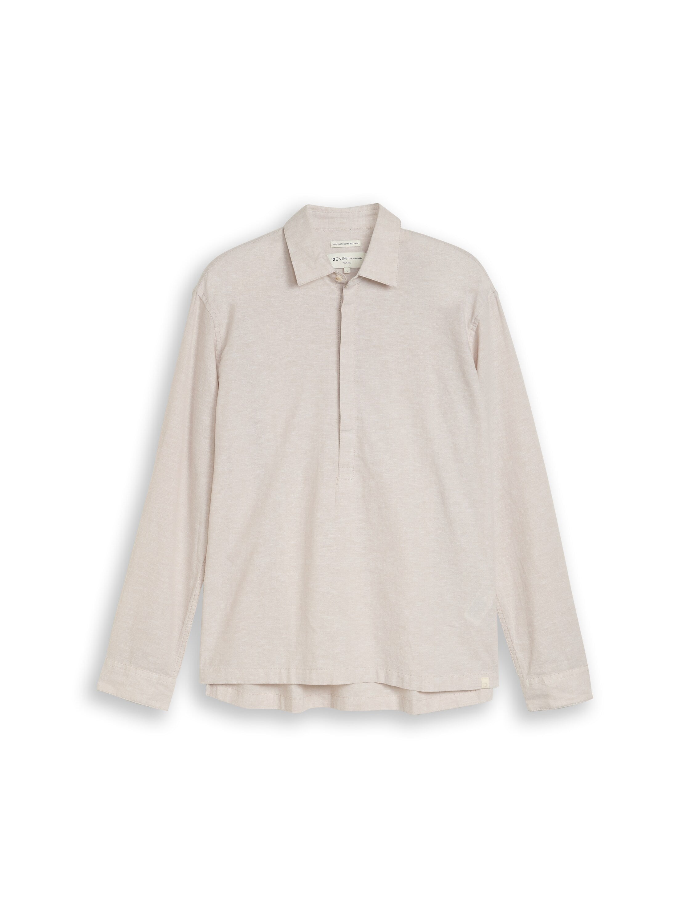 Tom Tailor Beige Long Sleeved Half Button Concealed Placket Linen Shirt