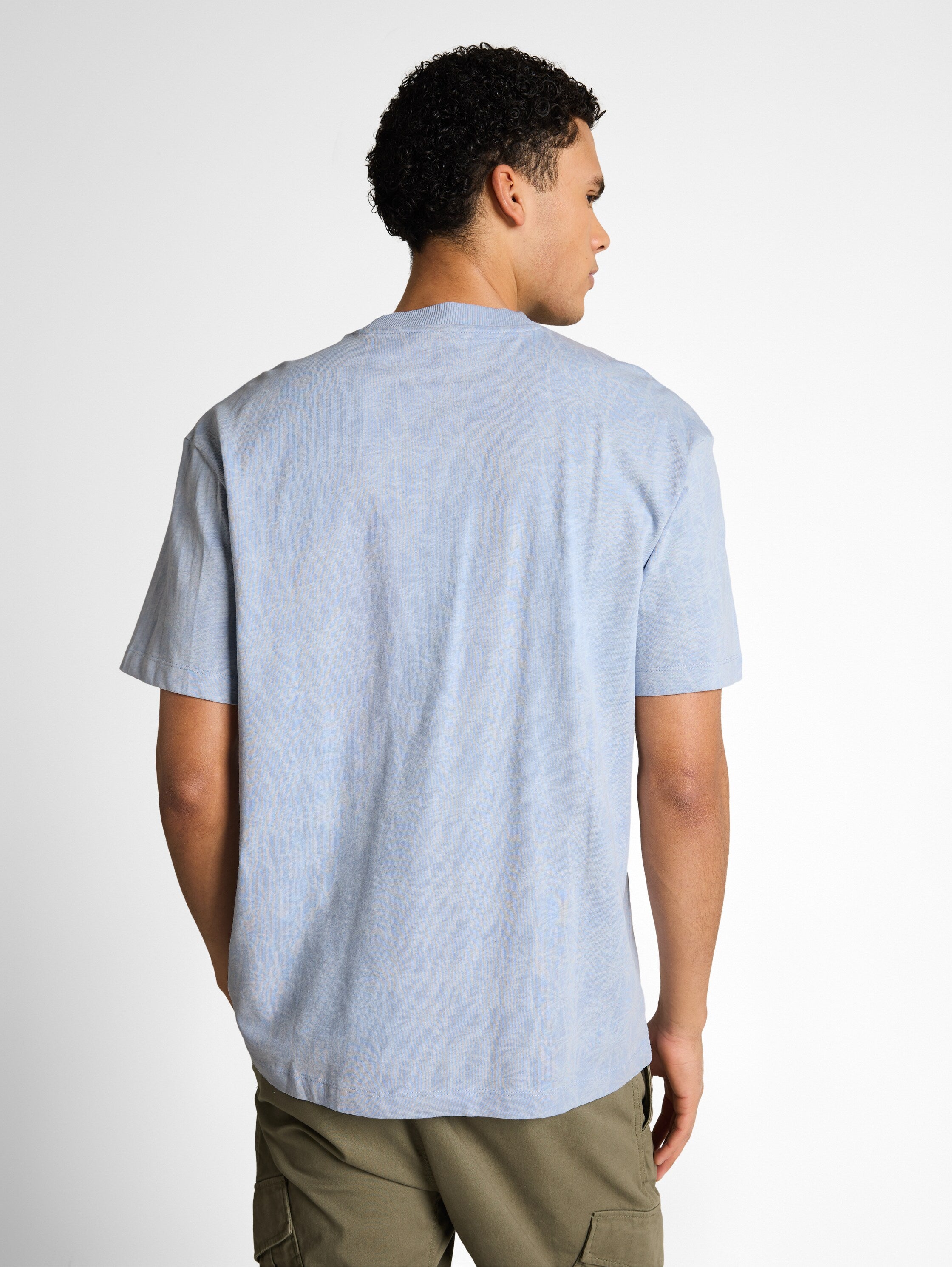 Tom Tailor Relaxed Fit Light Blue T-Shirt With Palm Print