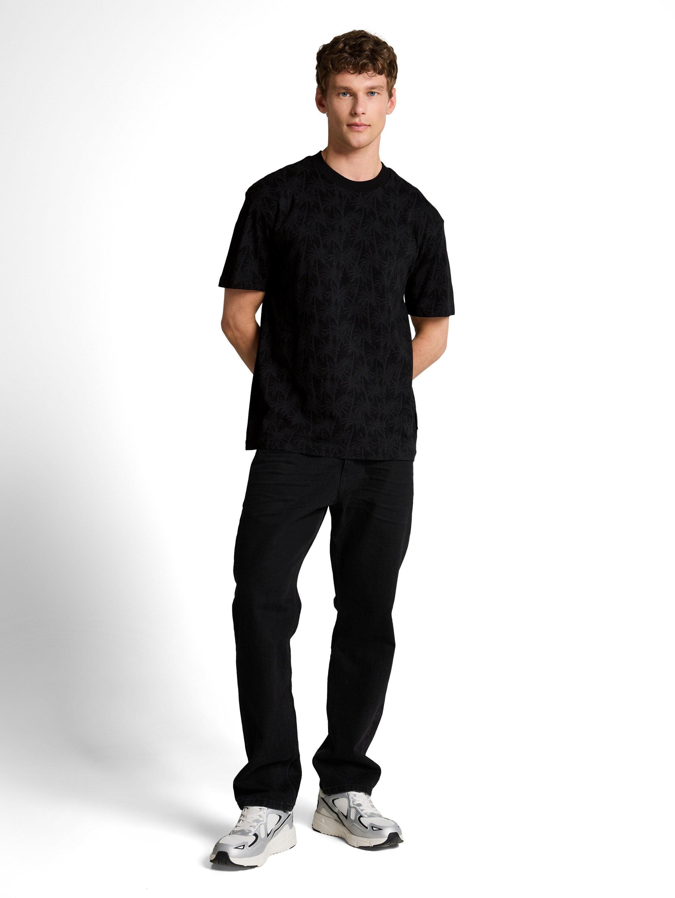 Tom Tailor Relaxed Fit Black T-Shirt With Palm Print