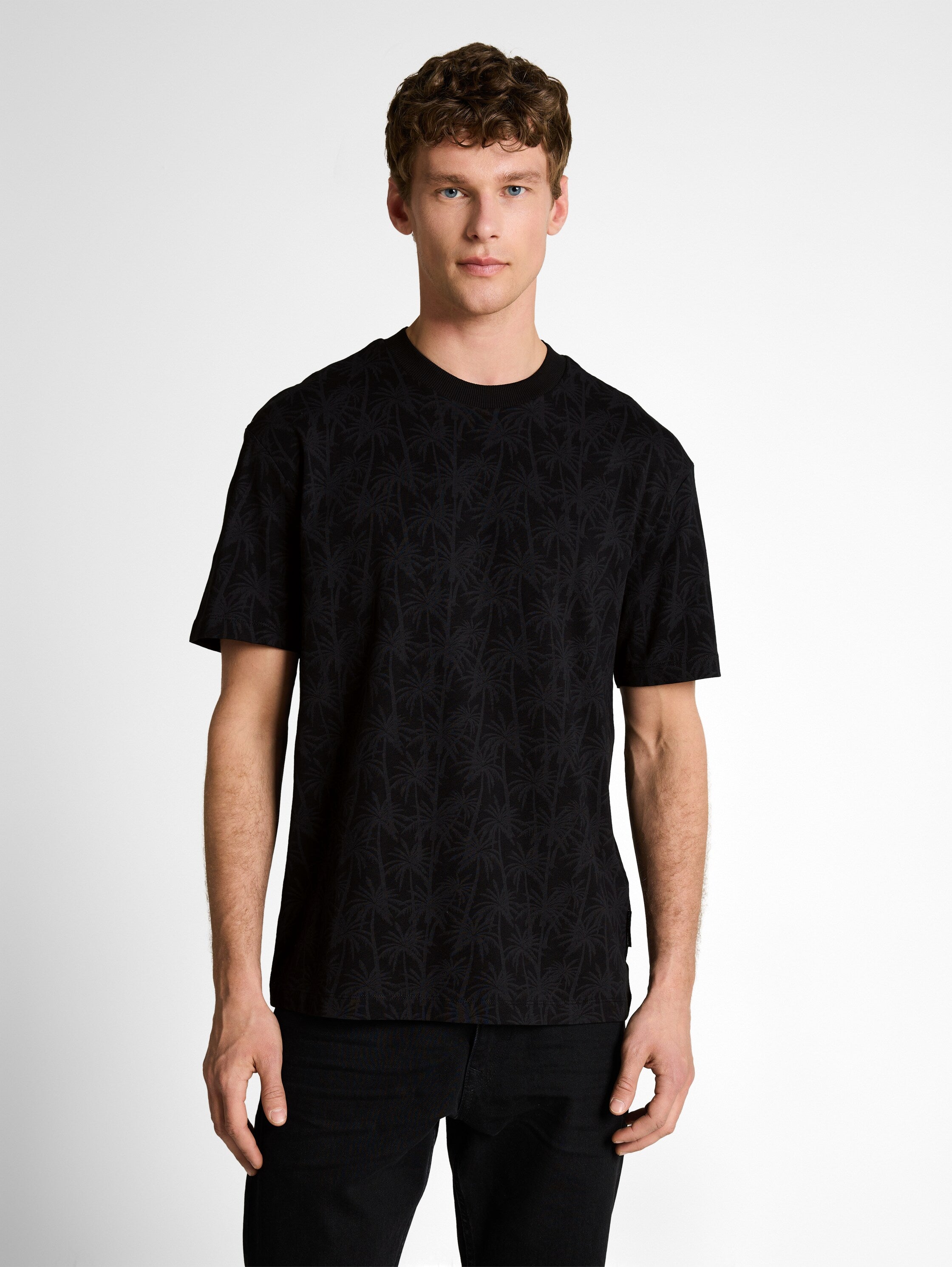Tom Tailor Relaxed Fit Black T-Shirt With Palm Print