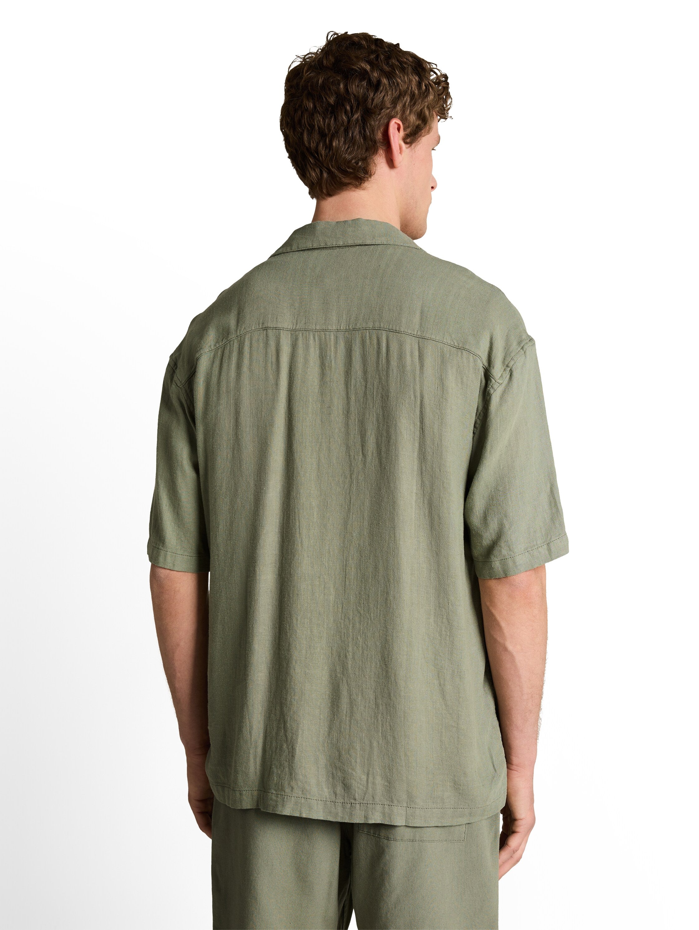 Tom Tailor Olive Short Sleeved Linen Shirt With Chest Pockets