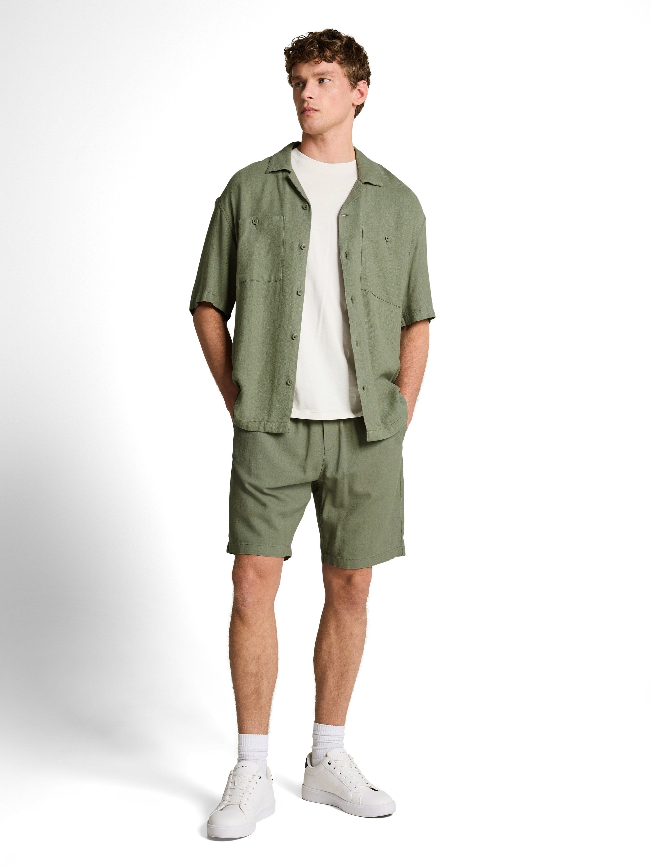Tom Tailor Olive Relaxed-Fit Linen Shorts