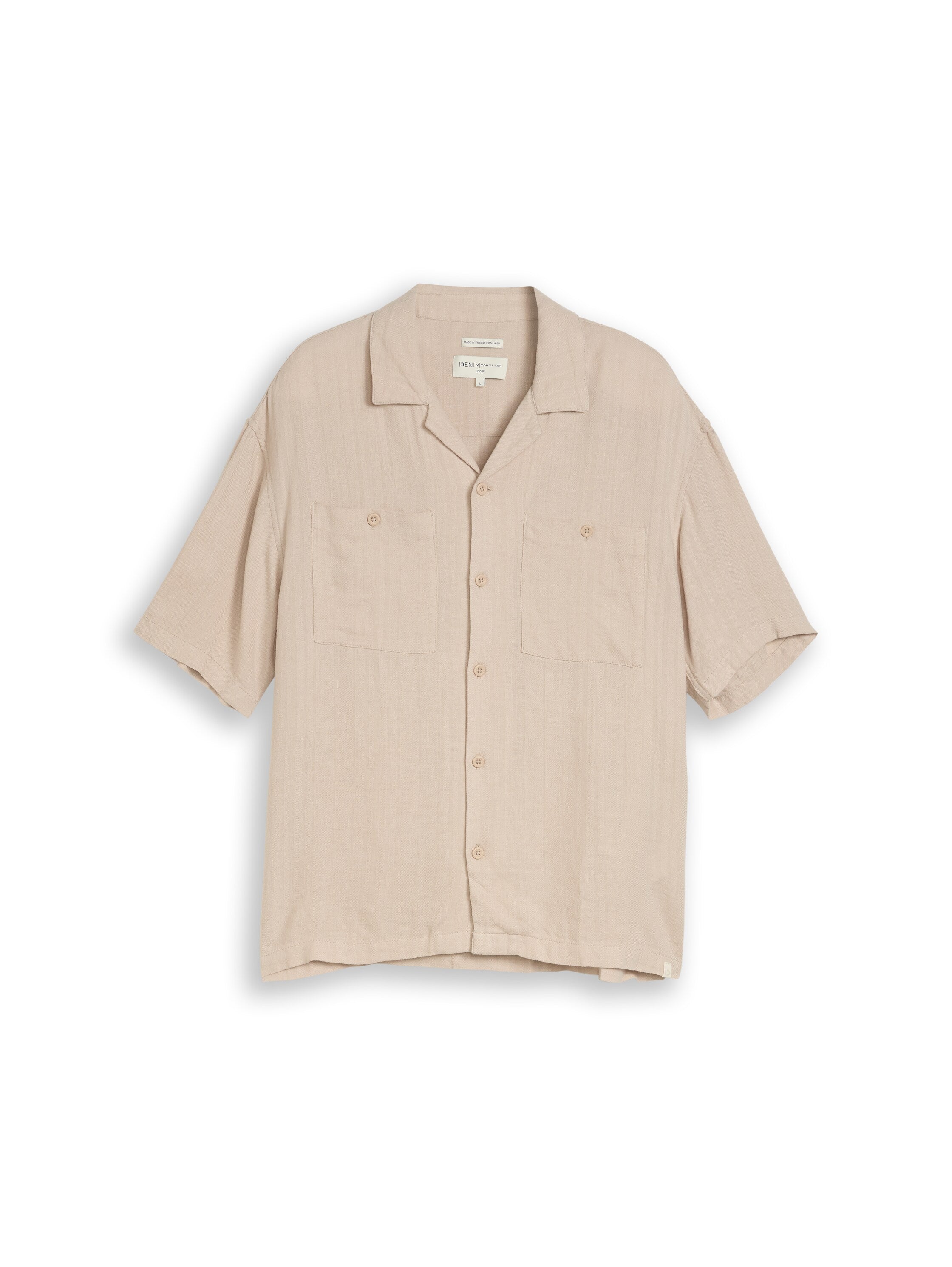 Tom Tailor Beige Short Sleeved Linen Shirt With Chest Pockets