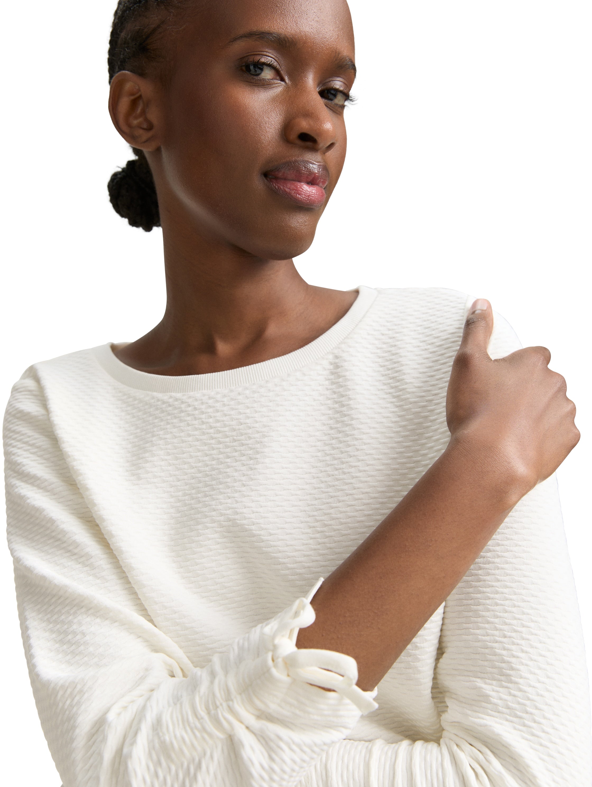 Tom Tailor Offwhite Sweater With Gathered Sleeves