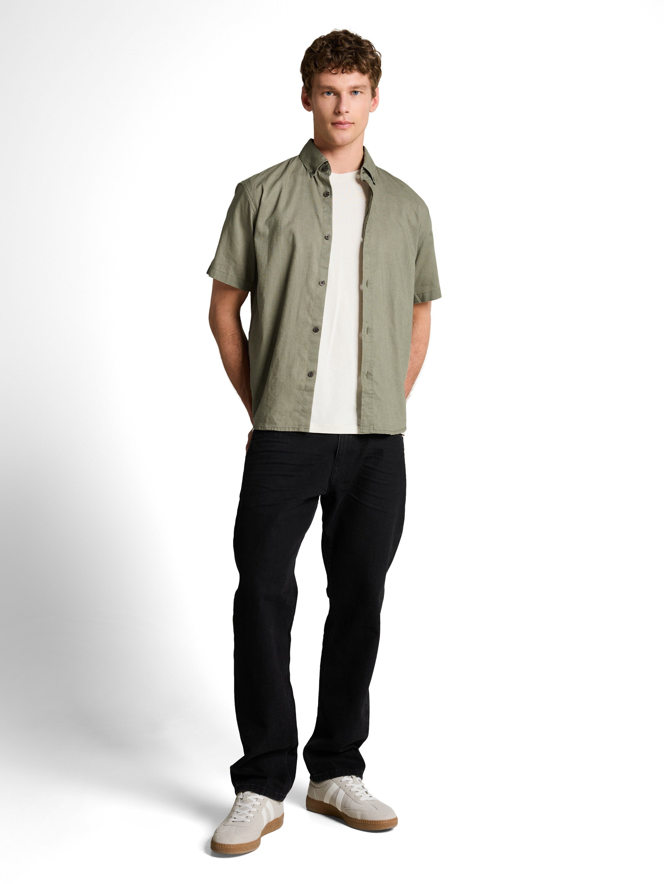 Tom Tailor Olive Shirt With Linen Blend