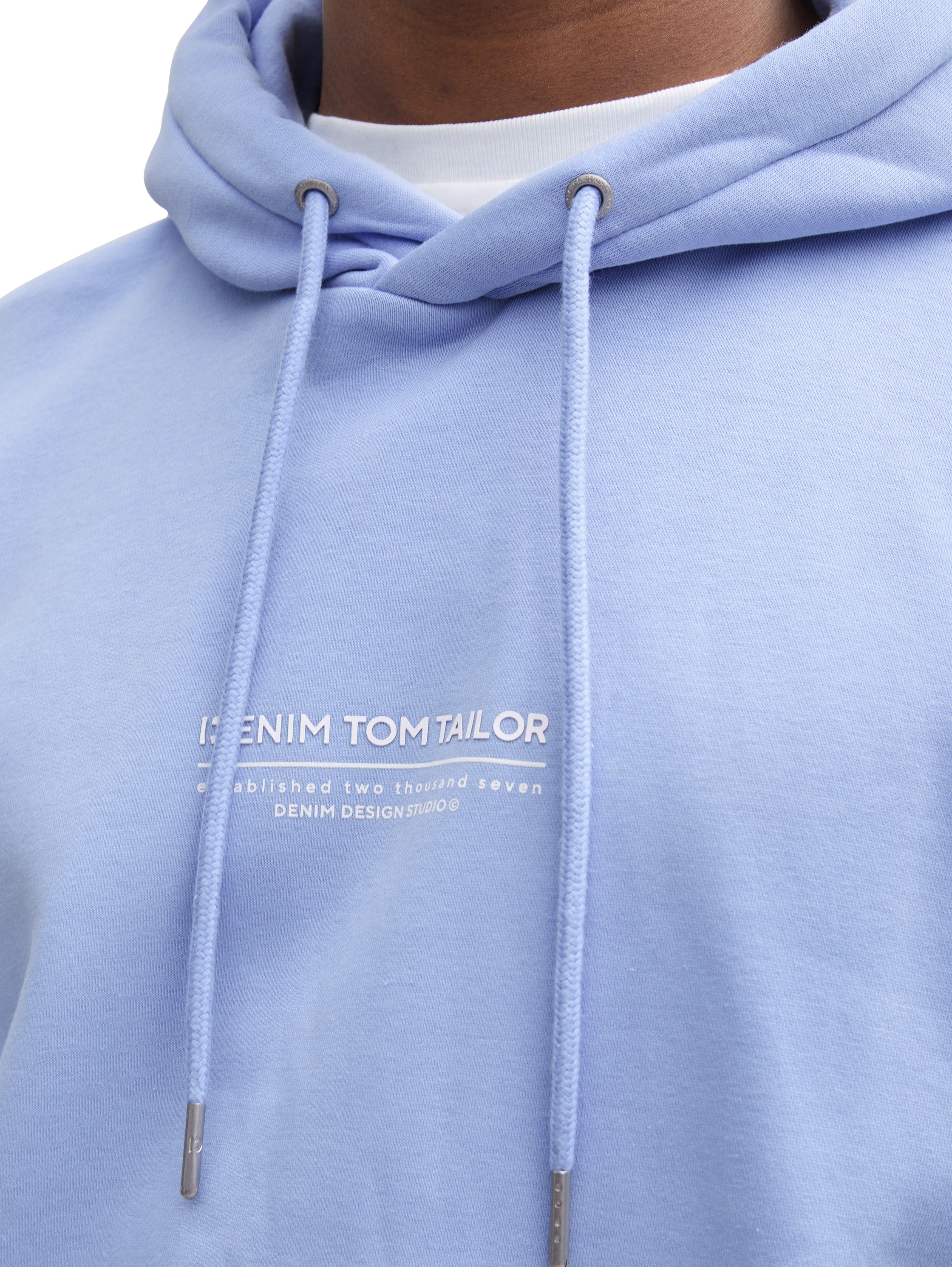 Tom Tailor Relaxed Blue Hoodie With Logo Print