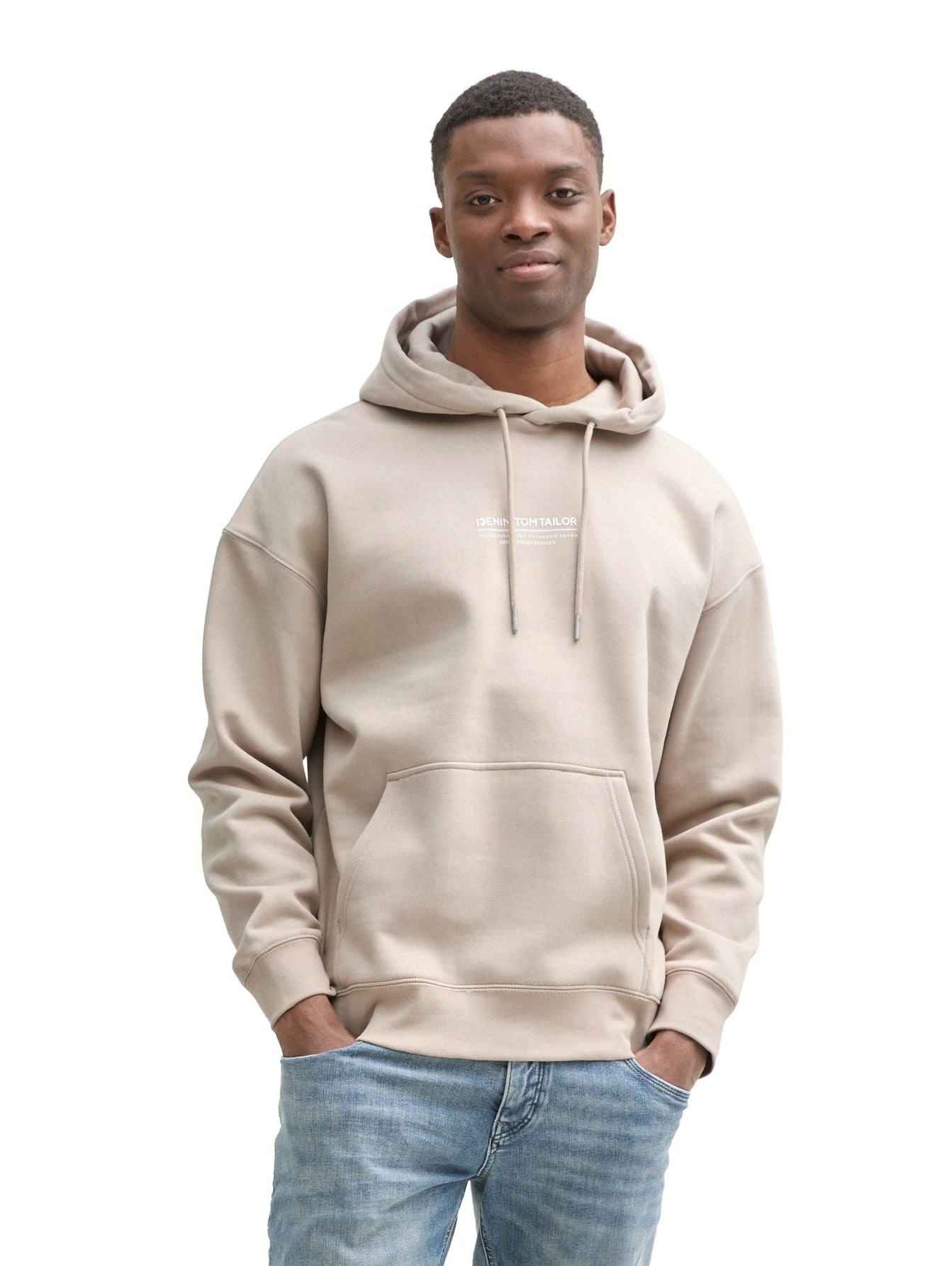 Tom Tailor Relaxed Light Grey Hoodie With Logo Print
