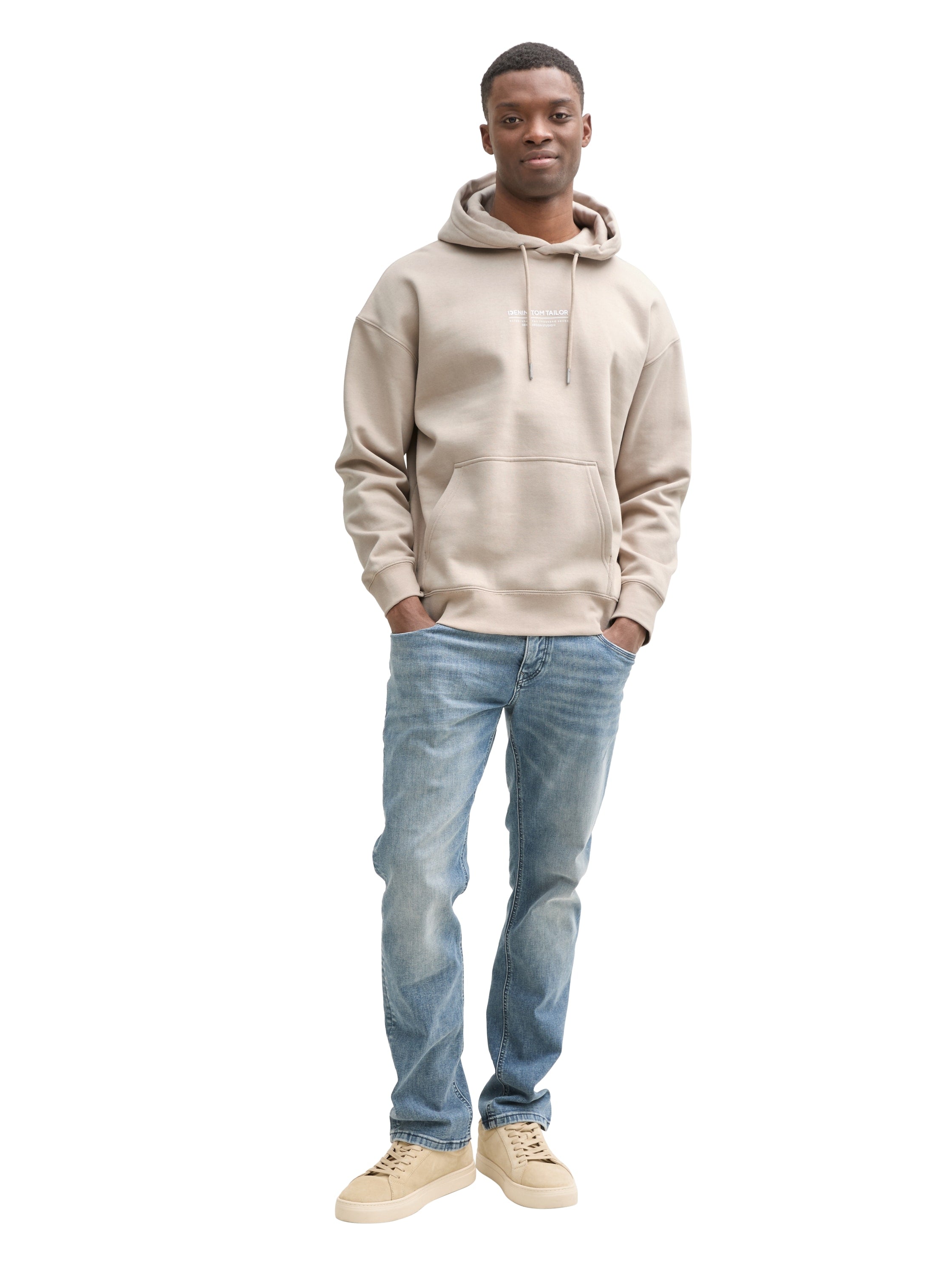Tom Tailor Relaxed Light Grey Hoodie With Logo Print