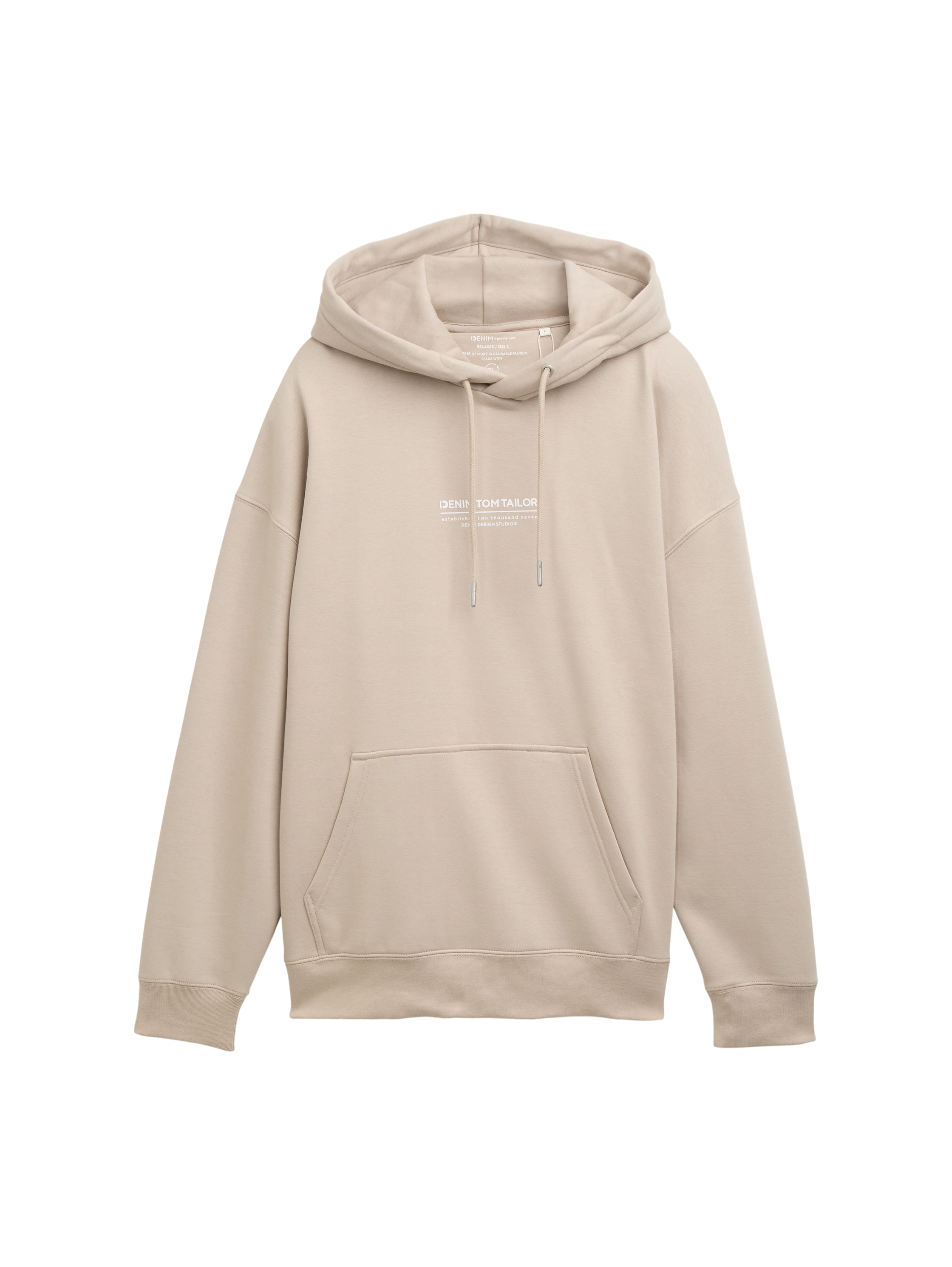 Tom Tailor Relaxed Light Grey Hoodie With Logo Print