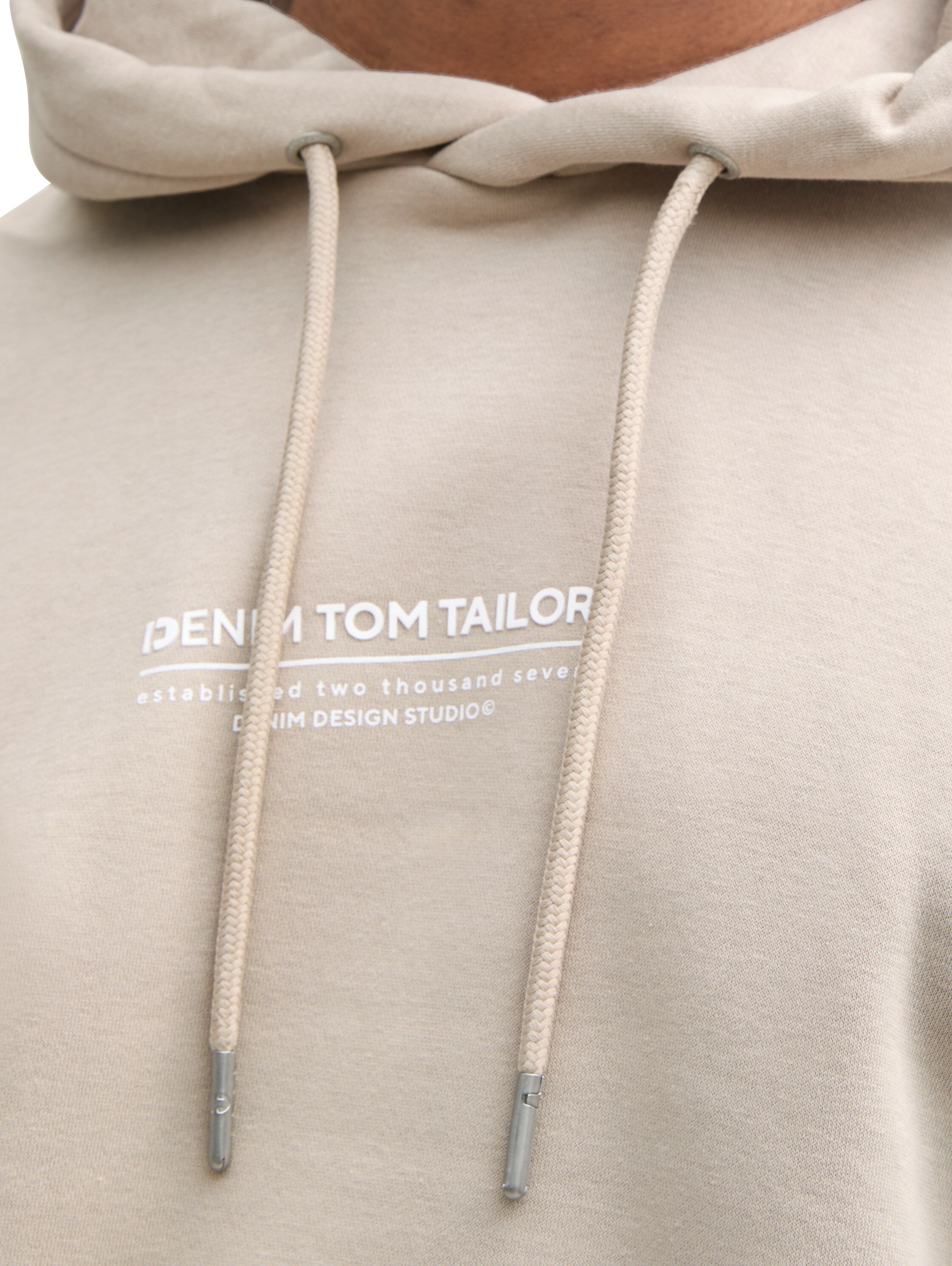 Tom Tailor Relaxed Light Grey Hoodie With Logo Print