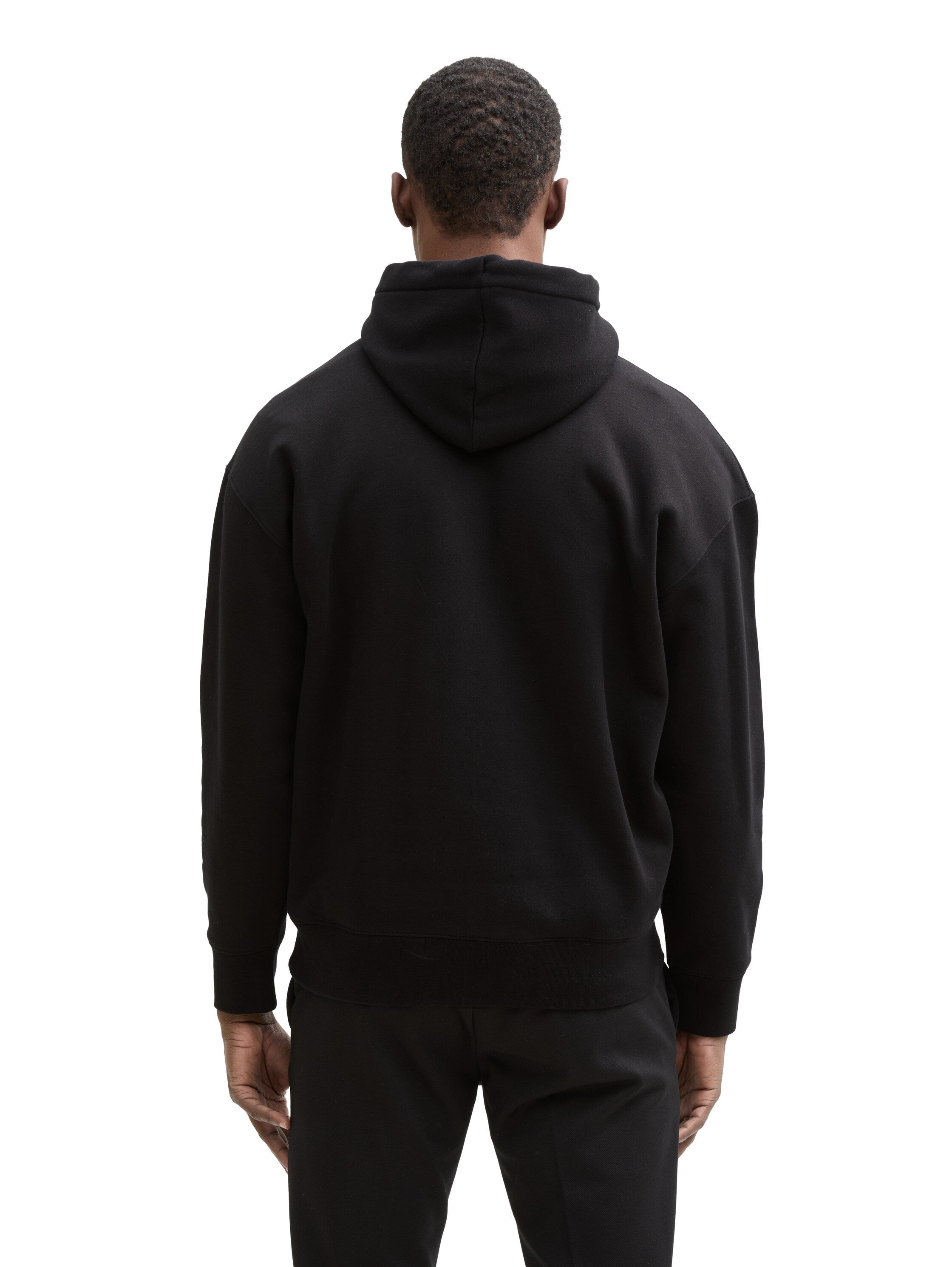 Tom Tailor Relaxed Black Hoodie With Logo Print