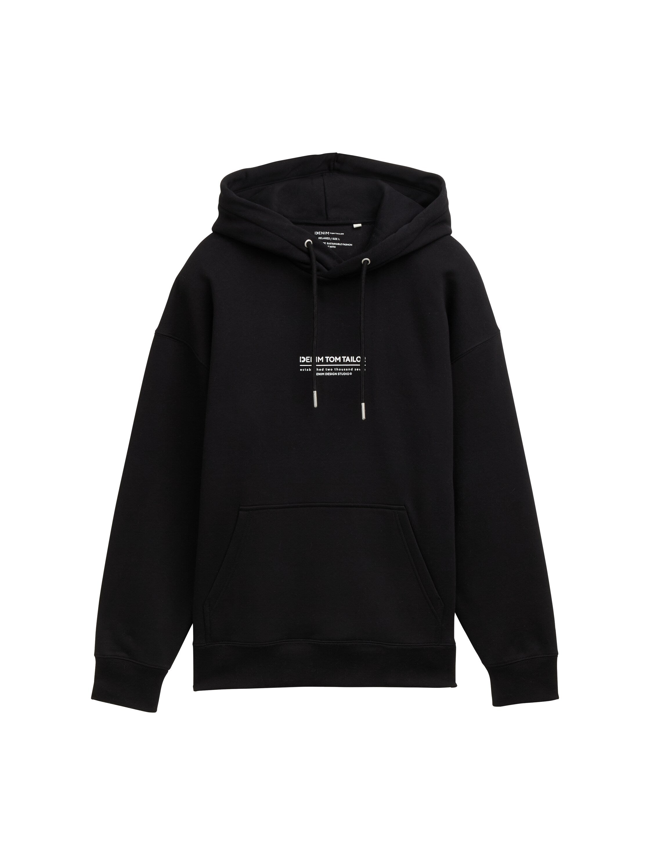 Tom Tailor Relaxed Black Hoodie With Logo Print