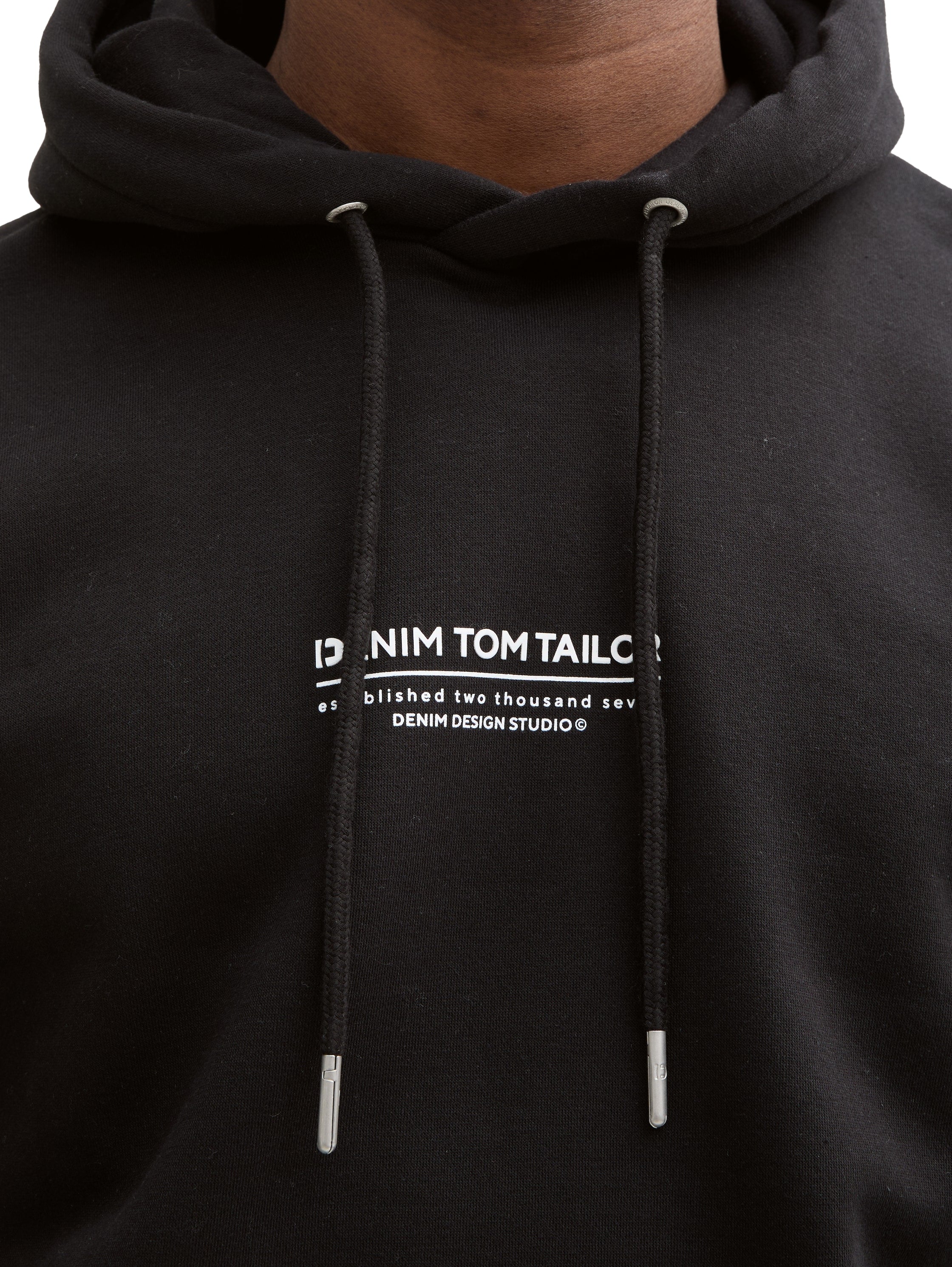 Tom Tailor Relaxed Black Hoodie With Logo Print