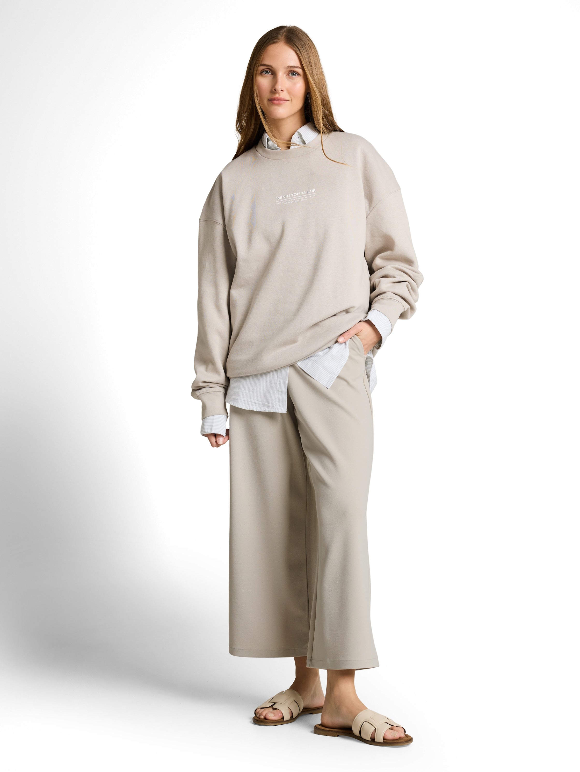 Tom Tailor Beige Ankle Length Wide Leg Pants