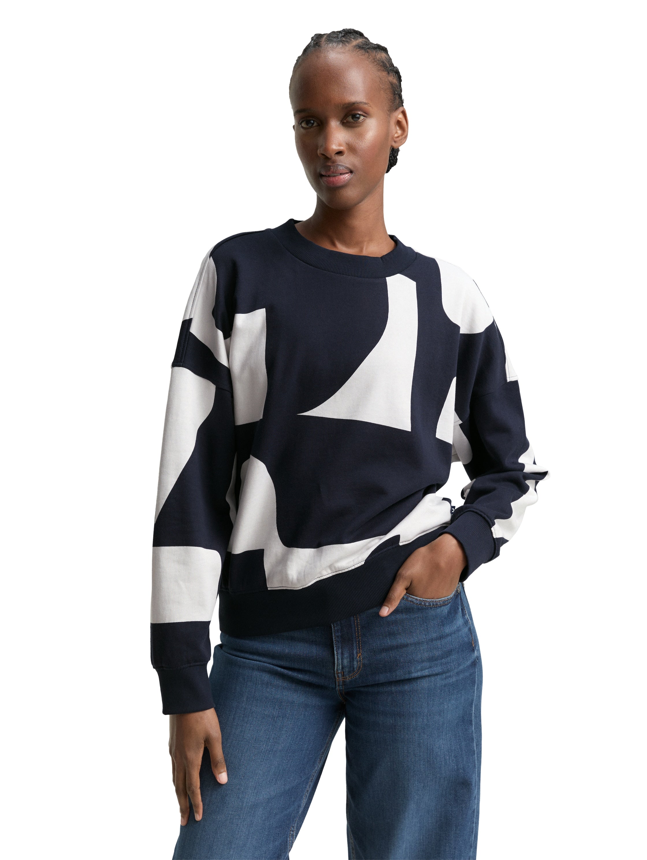 Tom Tailor Loose Fit Navy Sweater With Pattern