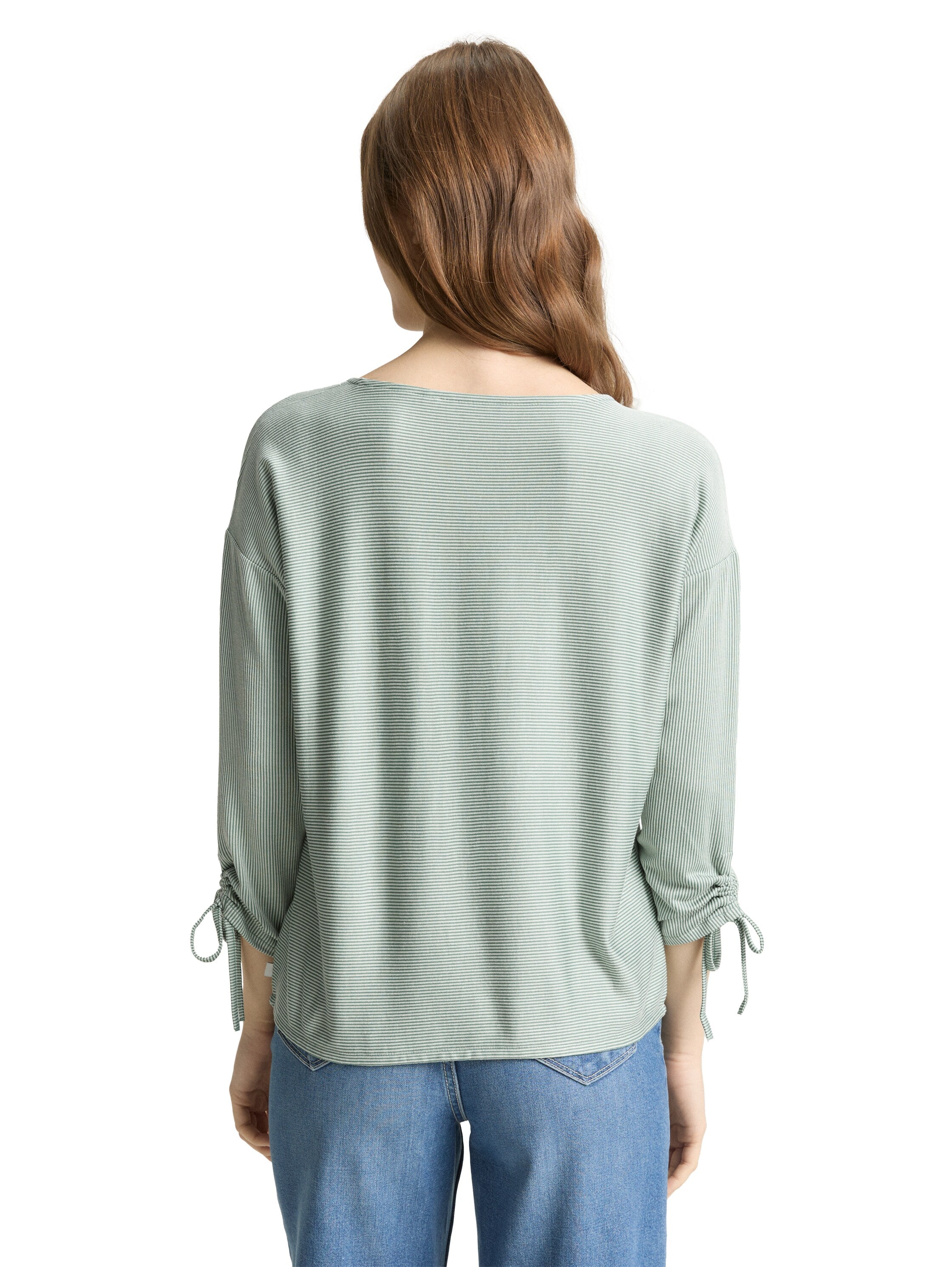 Tom Tailor Light Green Loose Fit Long-Sleeved Top With Gathered Sleeves