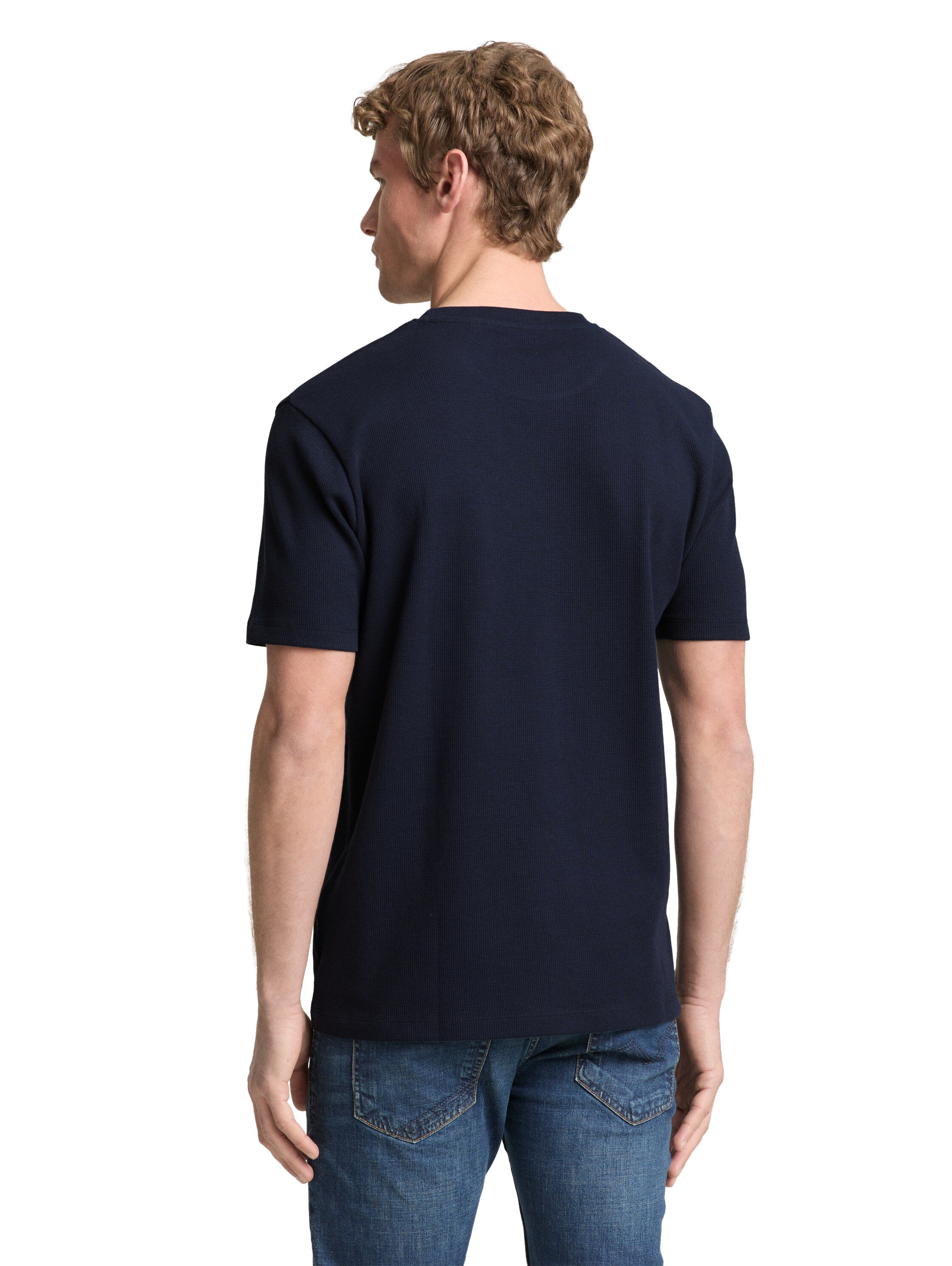 Tom Tailor Navy T-Shirt With Waffle Texture