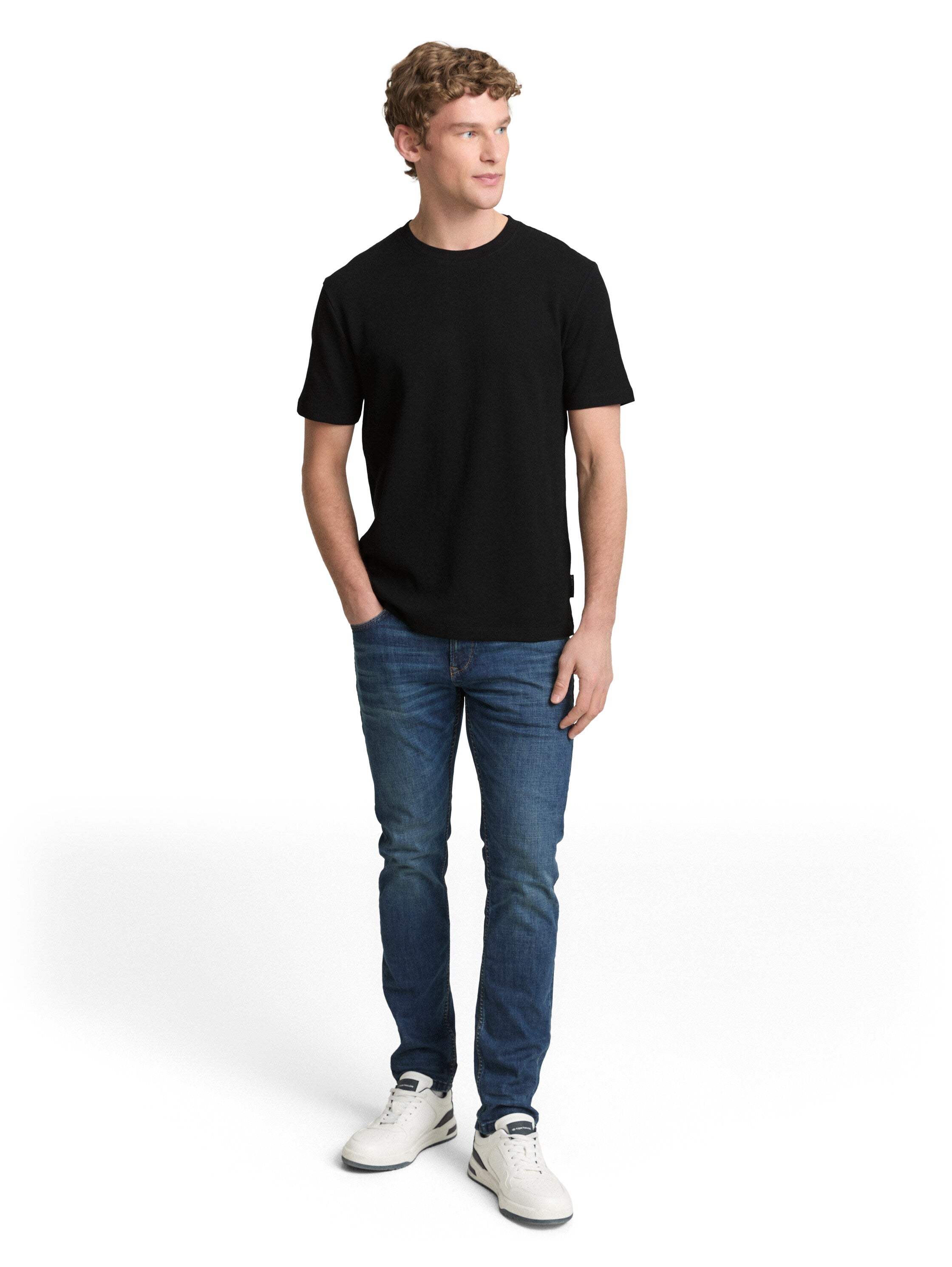 Tom Tailor Black T-Shirt With Waffle Texture