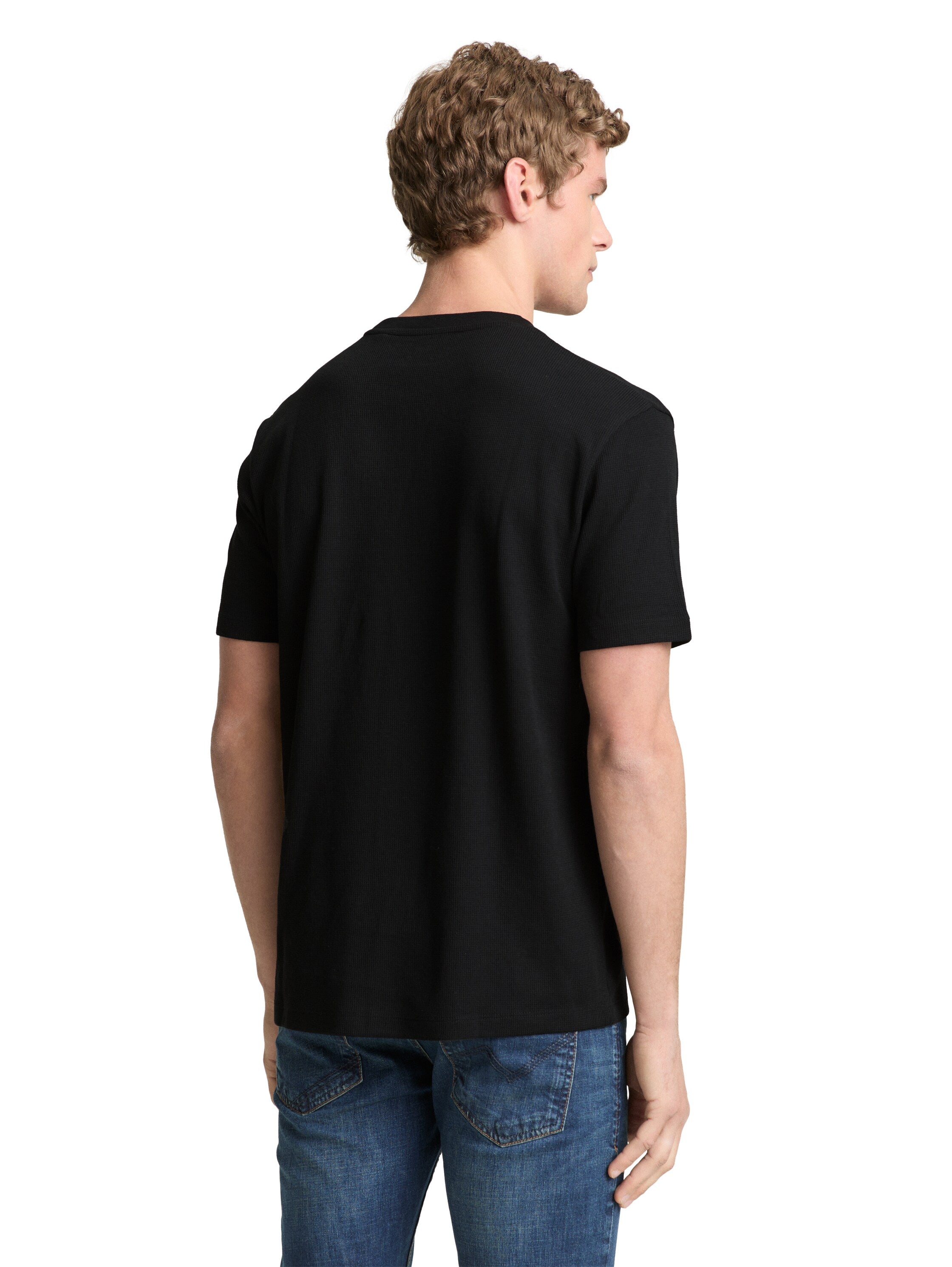 Tom Tailor Black T-Shirt With Waffle Texture