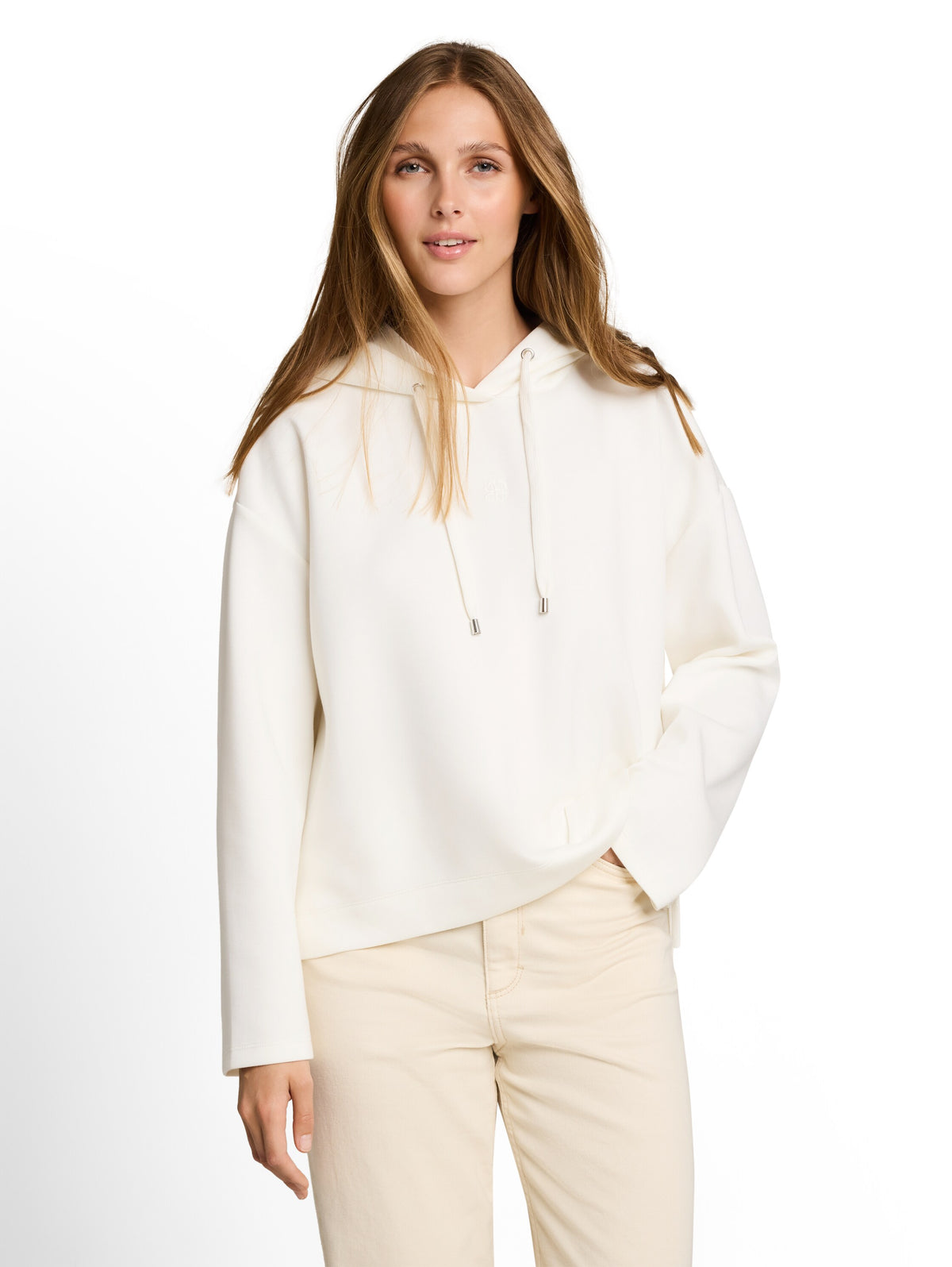 Tom Tailor Off-White Loose-Fit Scuba Hoodie With Embroidery