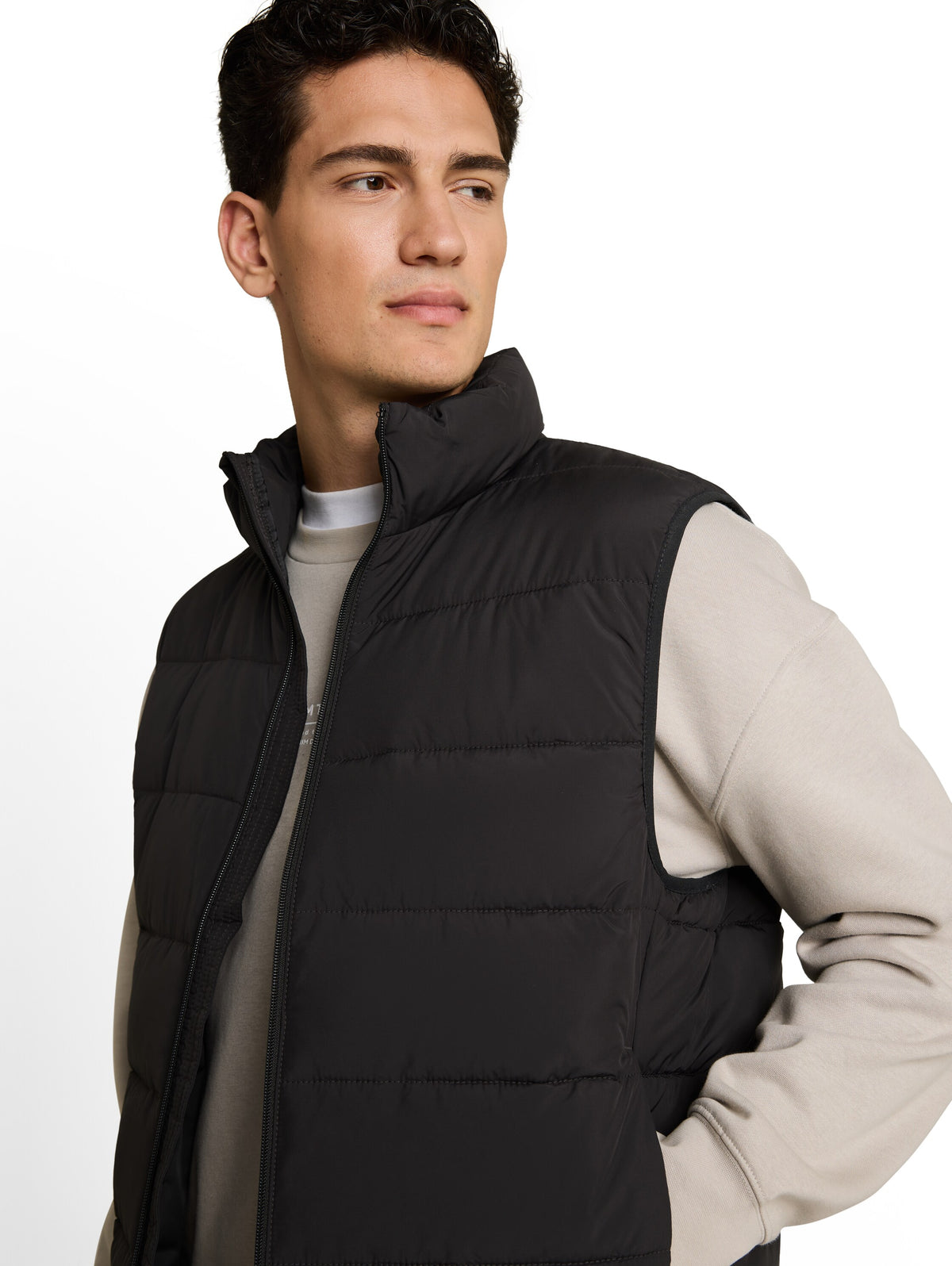 Tom Tailor Coal Mine Grey Vest with High Stand-Up Collar