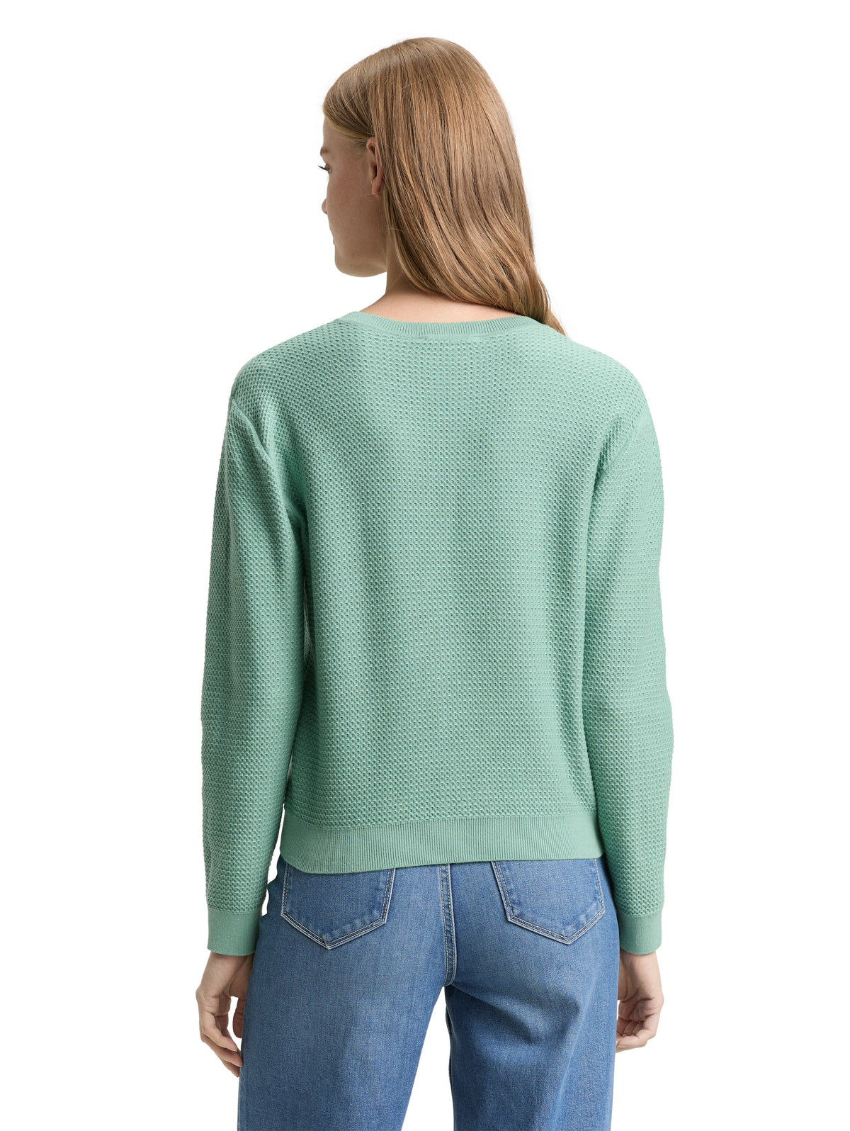 Tom Tailor Silver Cloud Blue Knitted Sweater with a Round Neckline