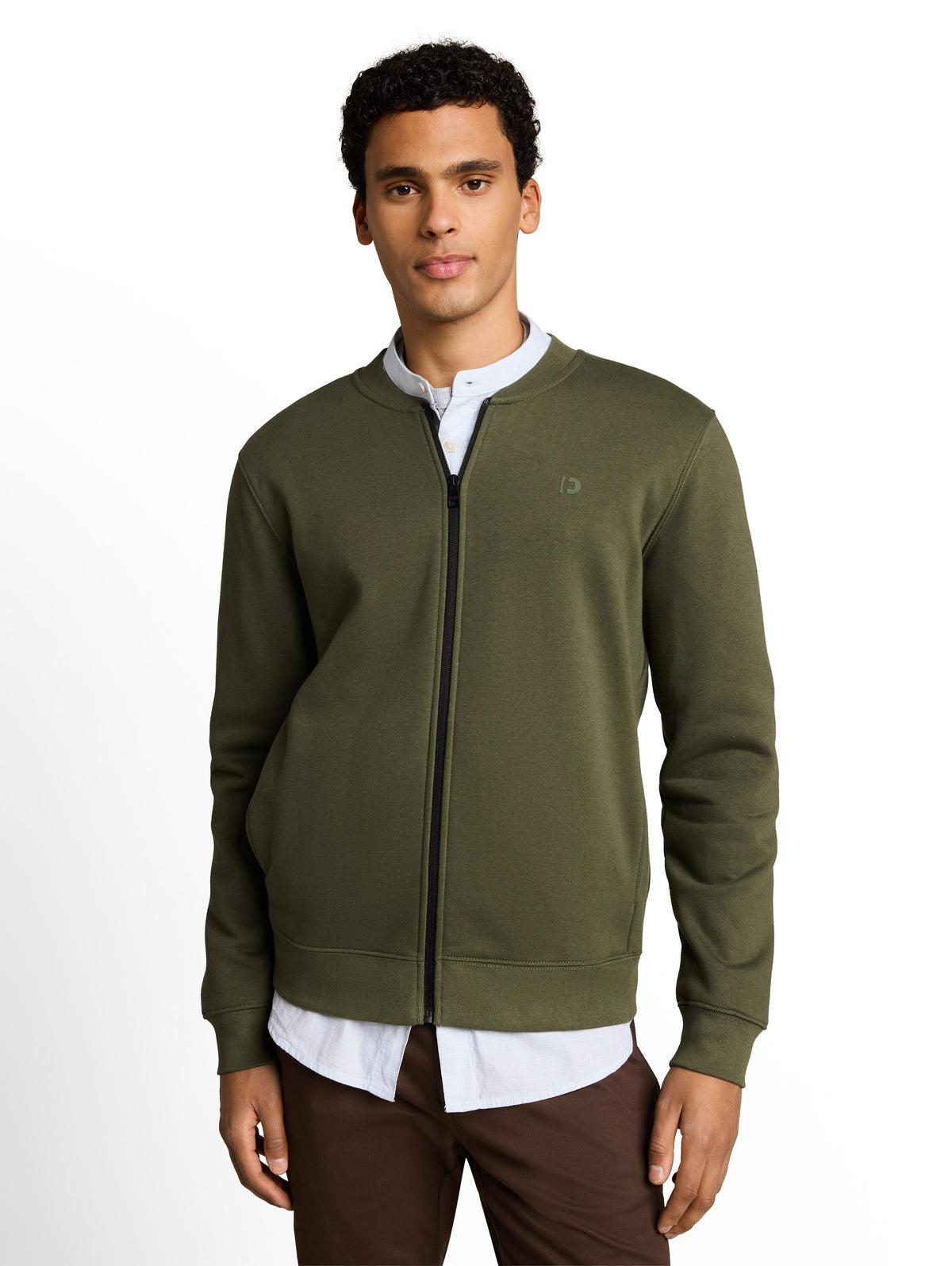 Tom Tailor Olive Sweat Jacket With Bomber Collar