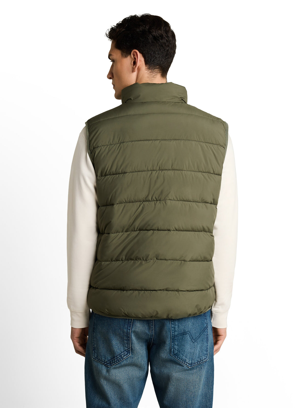 Tom Tailor Olive Green Vest with High Stand-Up Collar