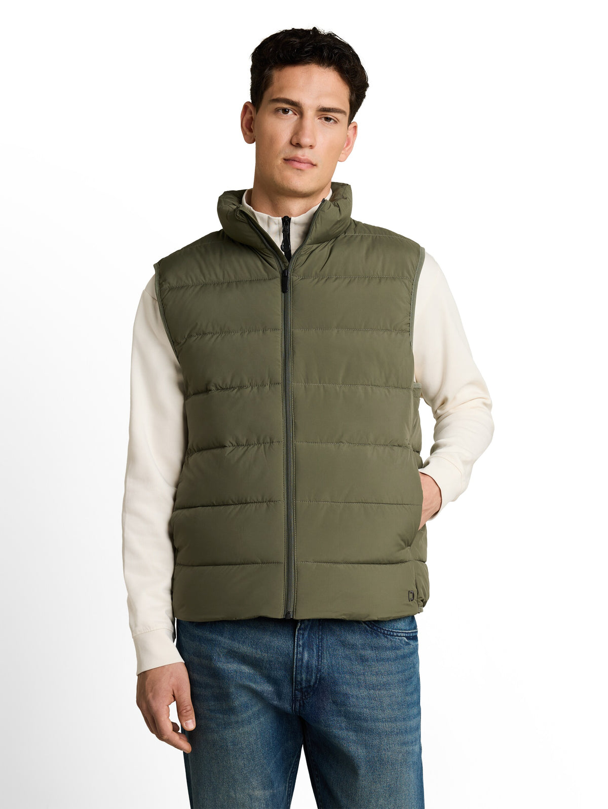 Tom Tailor Olive Green Vest with High Stand-Up Collar