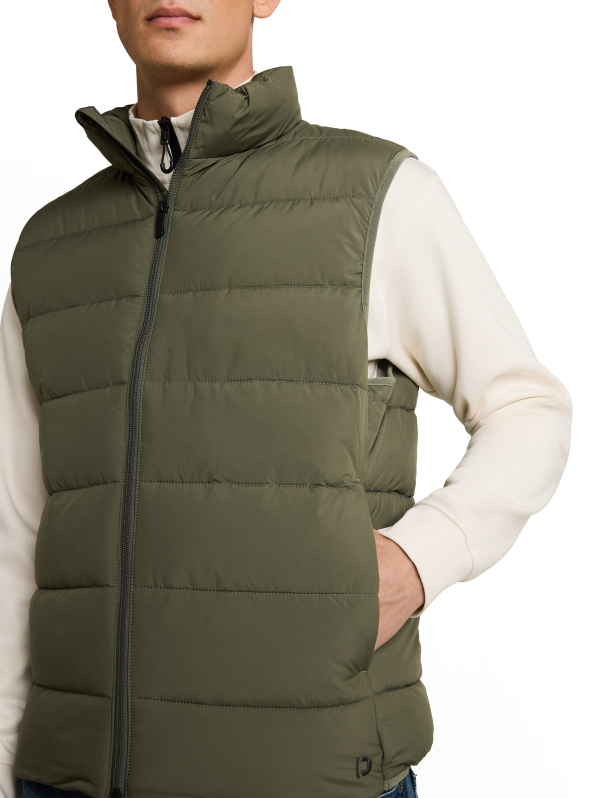 Tom Tailor Olive Green Vest with High Stand-Up Collar