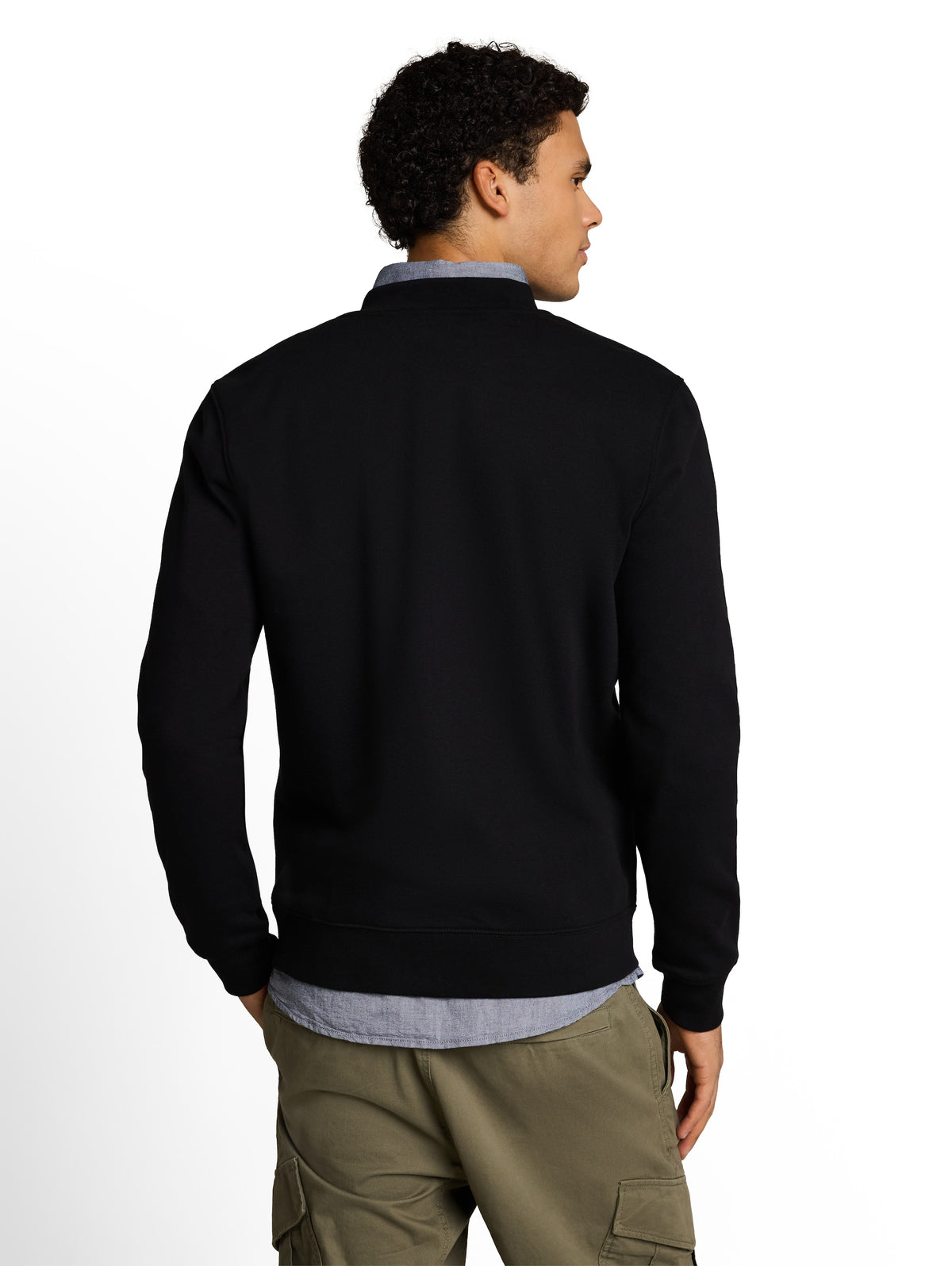 Tom Tailor Black Sweat Jacket With Bomber Collar