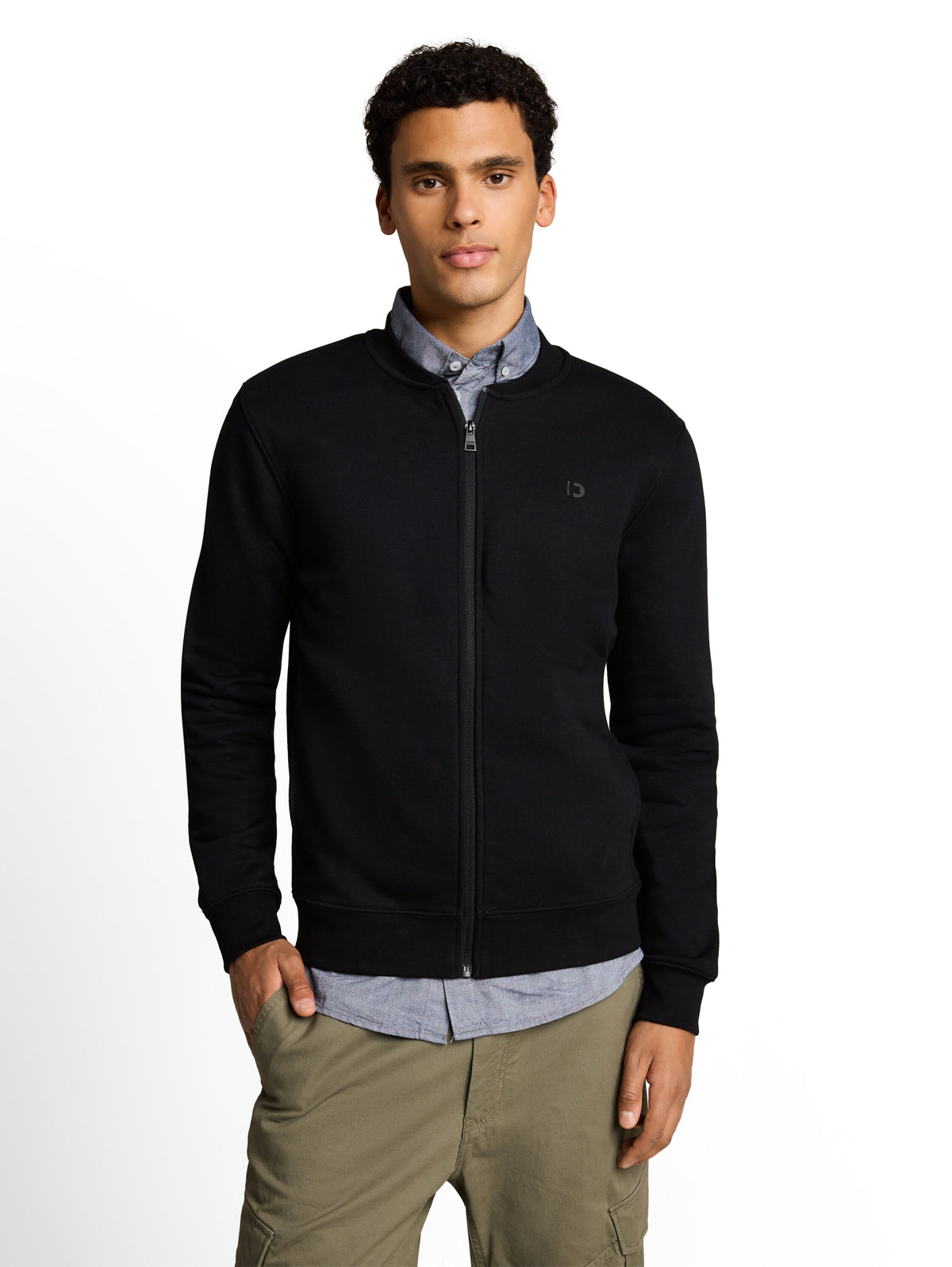 Tom Tailor Black Sweat Jacket With Bomber Collar