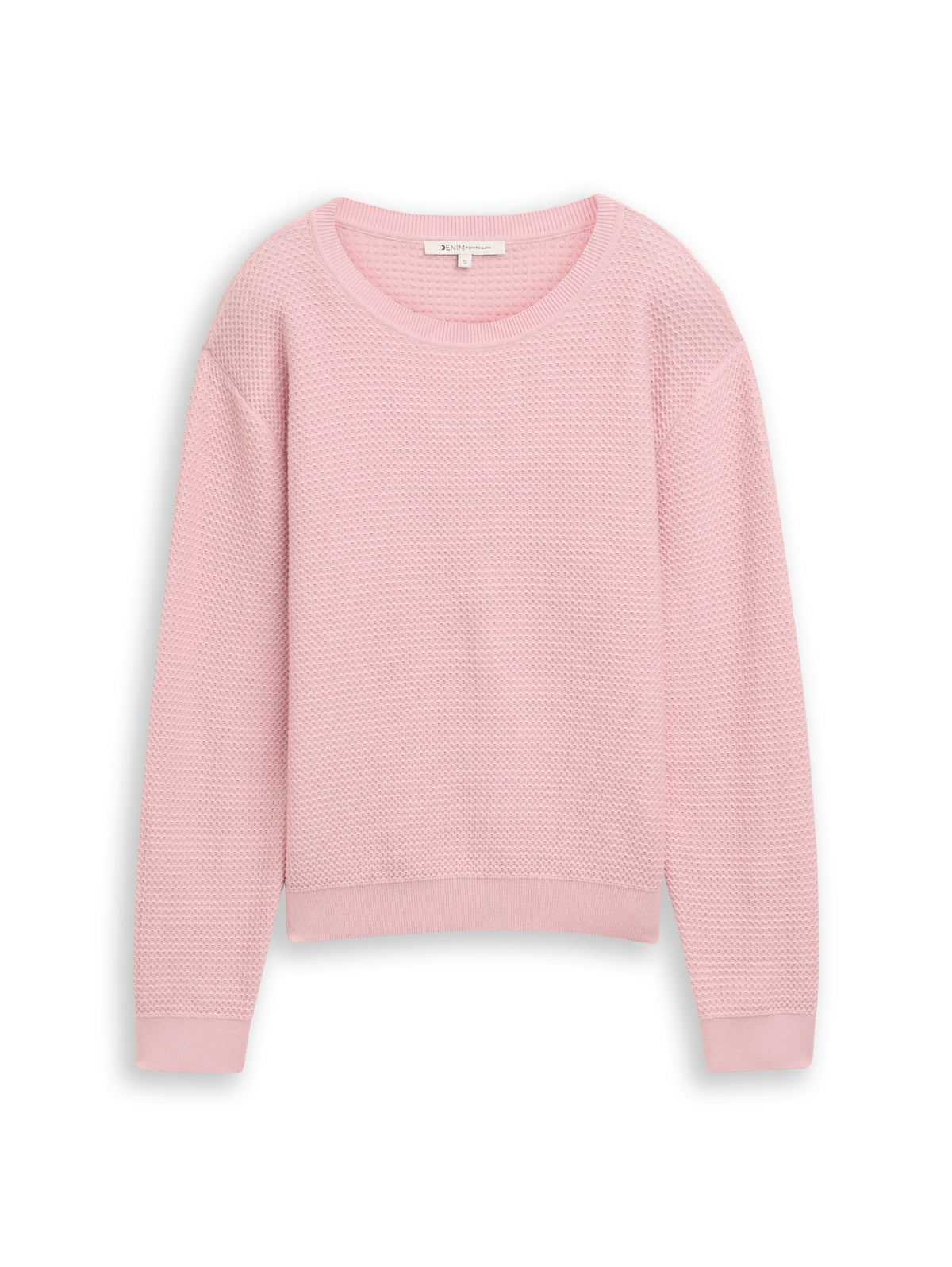Tom Tailor Pink Knitted Sweater with a Round Neckline
